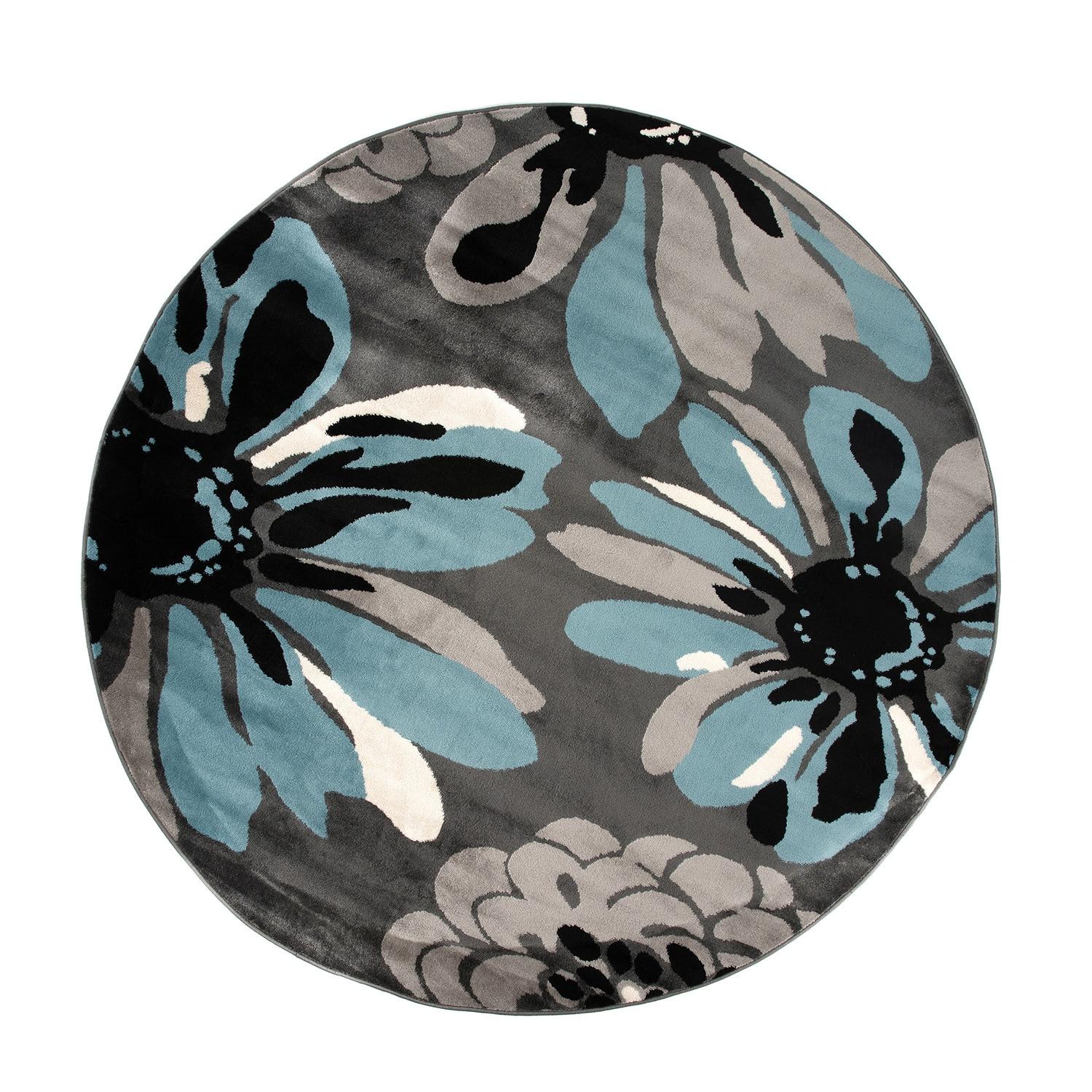 World Rug Gallery Contemporary Modern Flowers Indoor Area Rug - Blue 6'6" Round