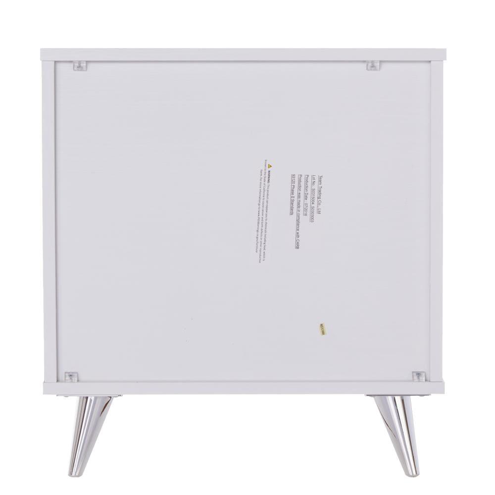 SEI Furniture Oren 3 Drawer Nightstand in White and Chrome