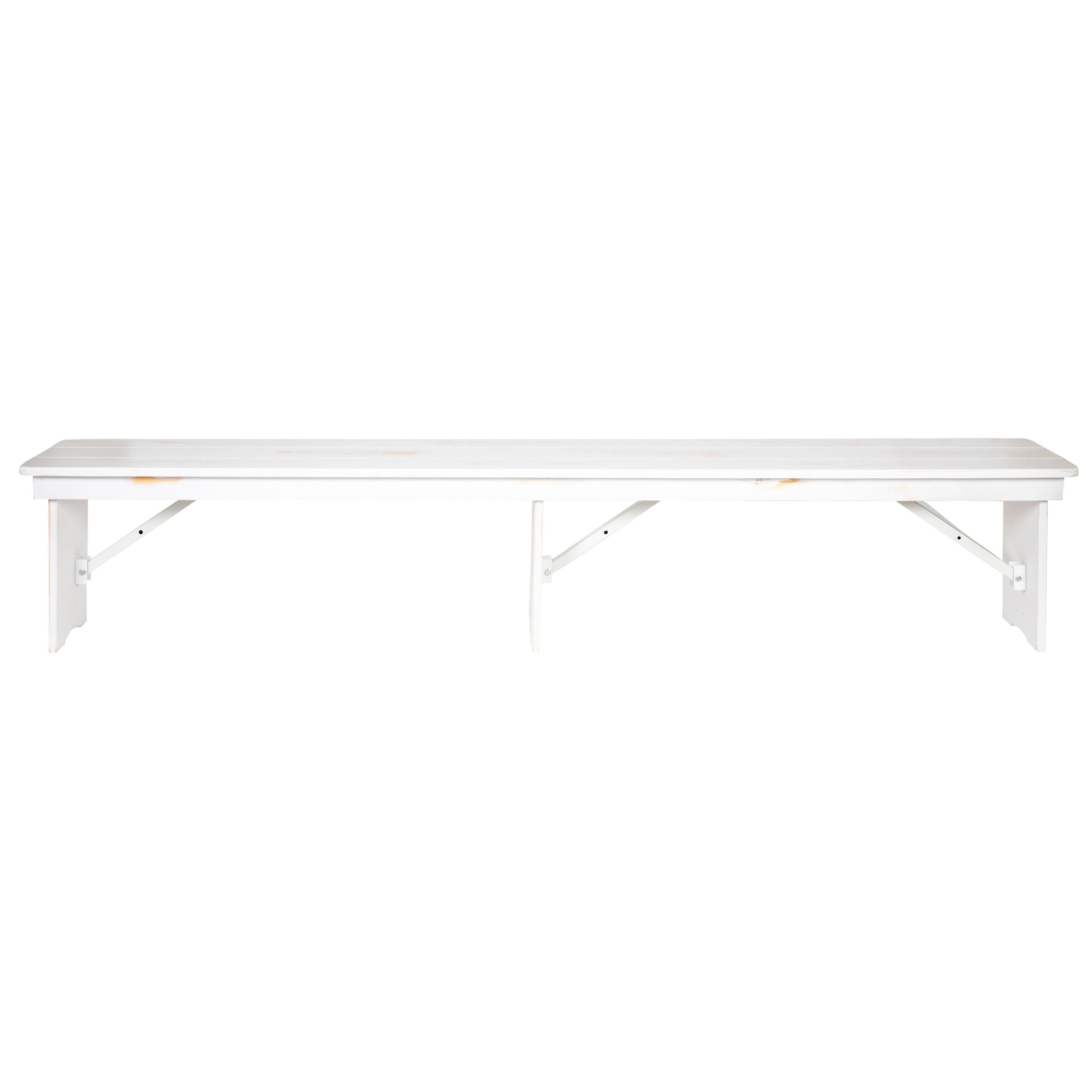 Flash Furniture HERCULES Series 8' x 12" Antique Rustic Solid White Pine Folding Farm Bench with 3 Legs
