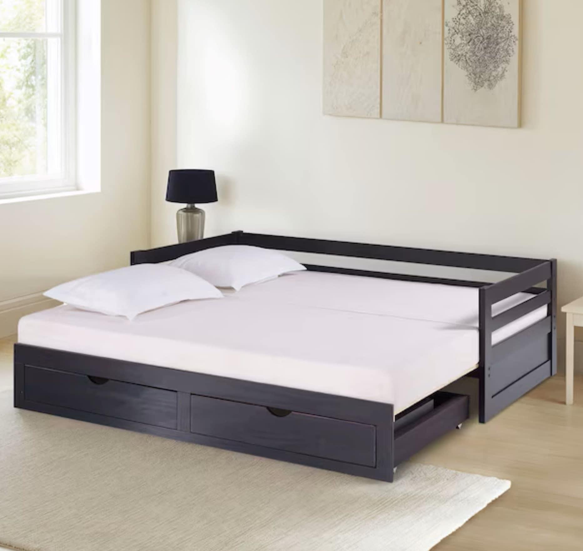 Alaterre Furniture Jasper Twin to King Extending Day Bed with Storage Drawers, Espresso