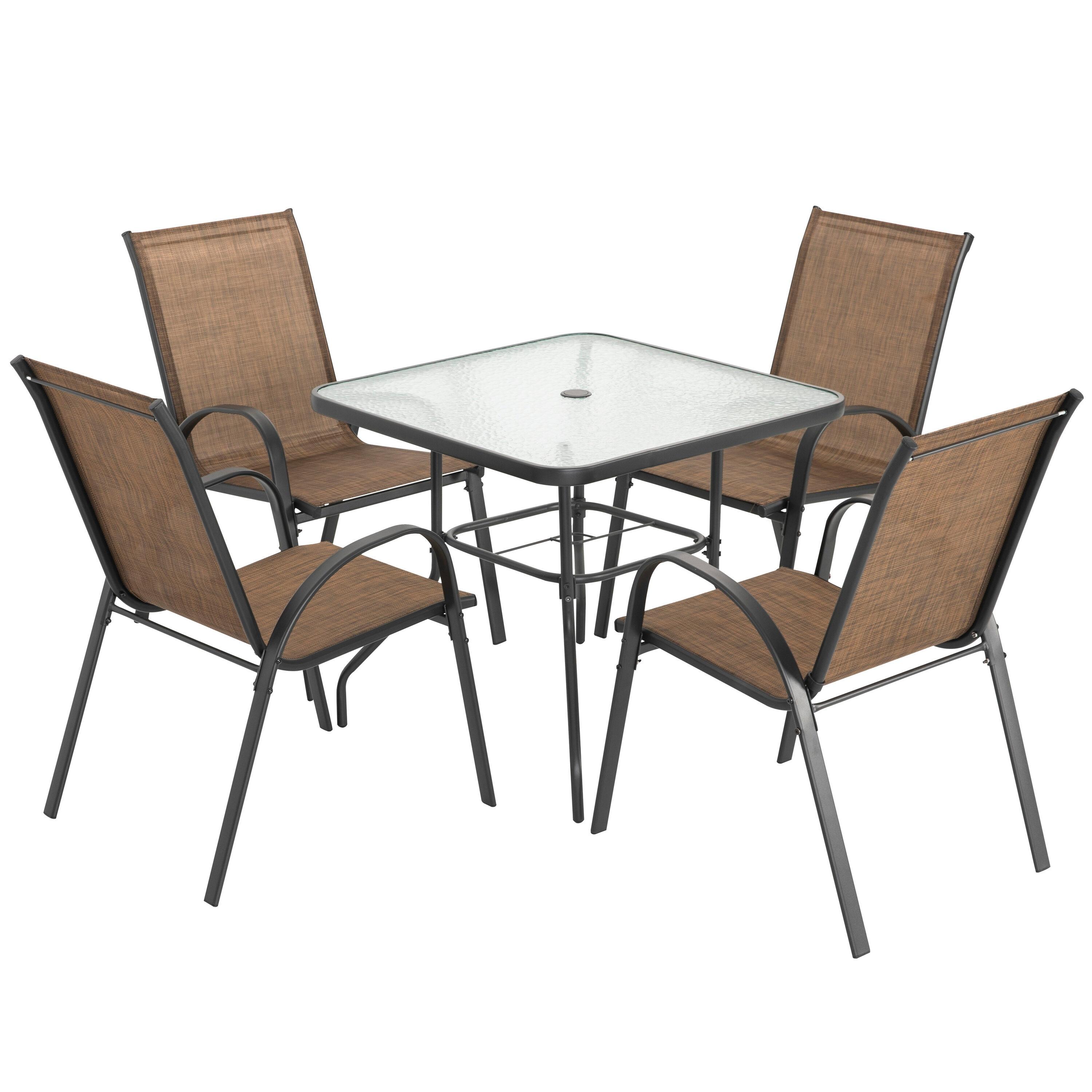 Square Outdoor Table, Patio Table with Umbrella Hole, Patio Dining Table with Tempered Glass, Outdoor Dining Tables, Square Patio Table for Balcony, Backyard, Poolside, Sunroom, Patio Tables, Black