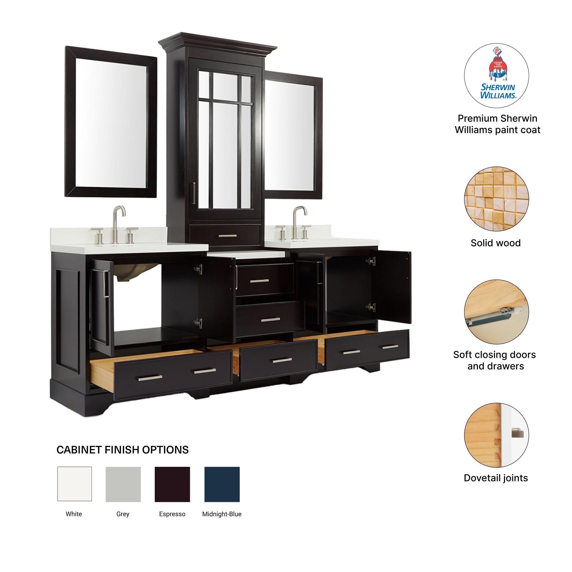 Ariel Stafford 85 in Double Sink Vanity Set in Espresso
