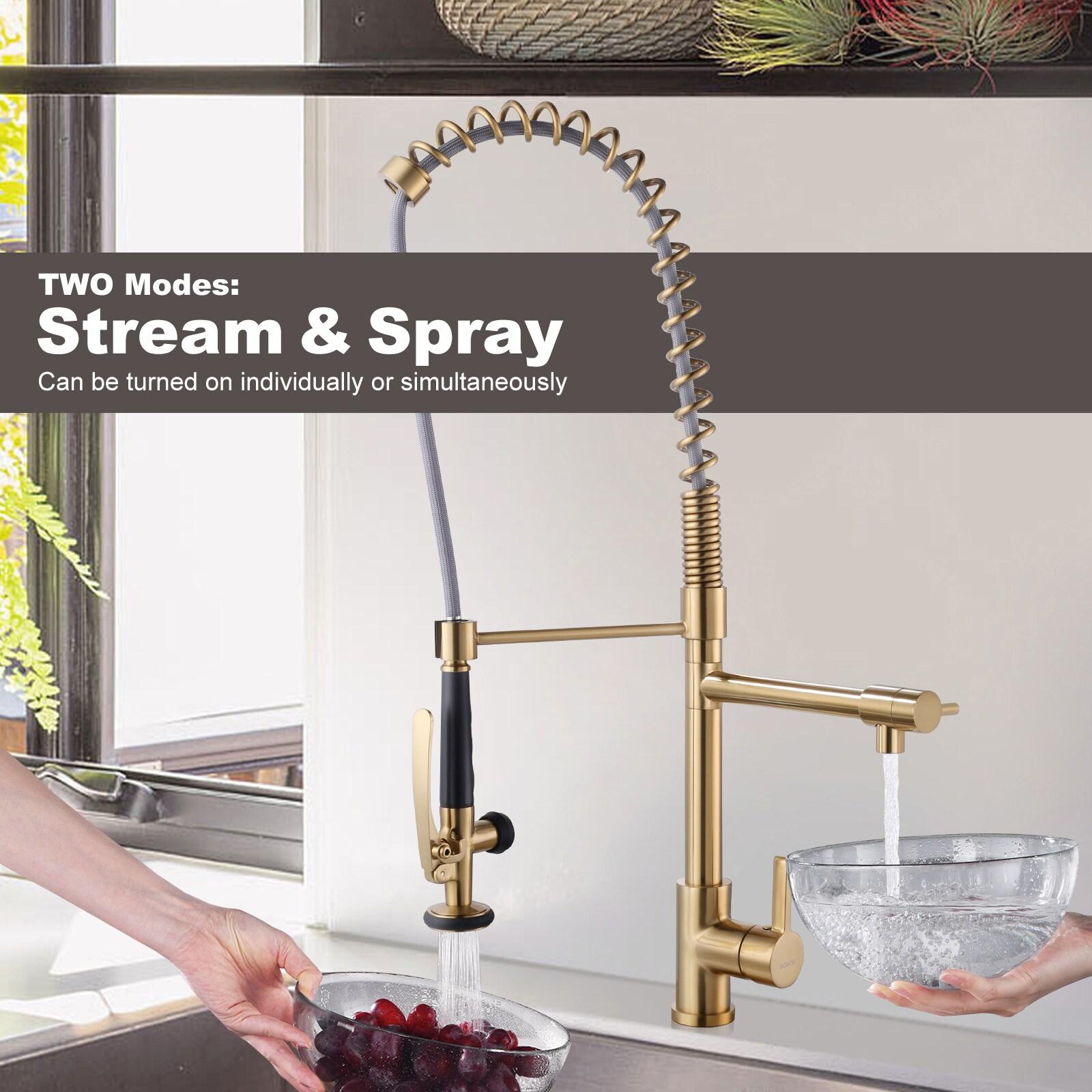 Spring Pull Down Single Handle Kitchen Faucet with Deck Plate and Handles