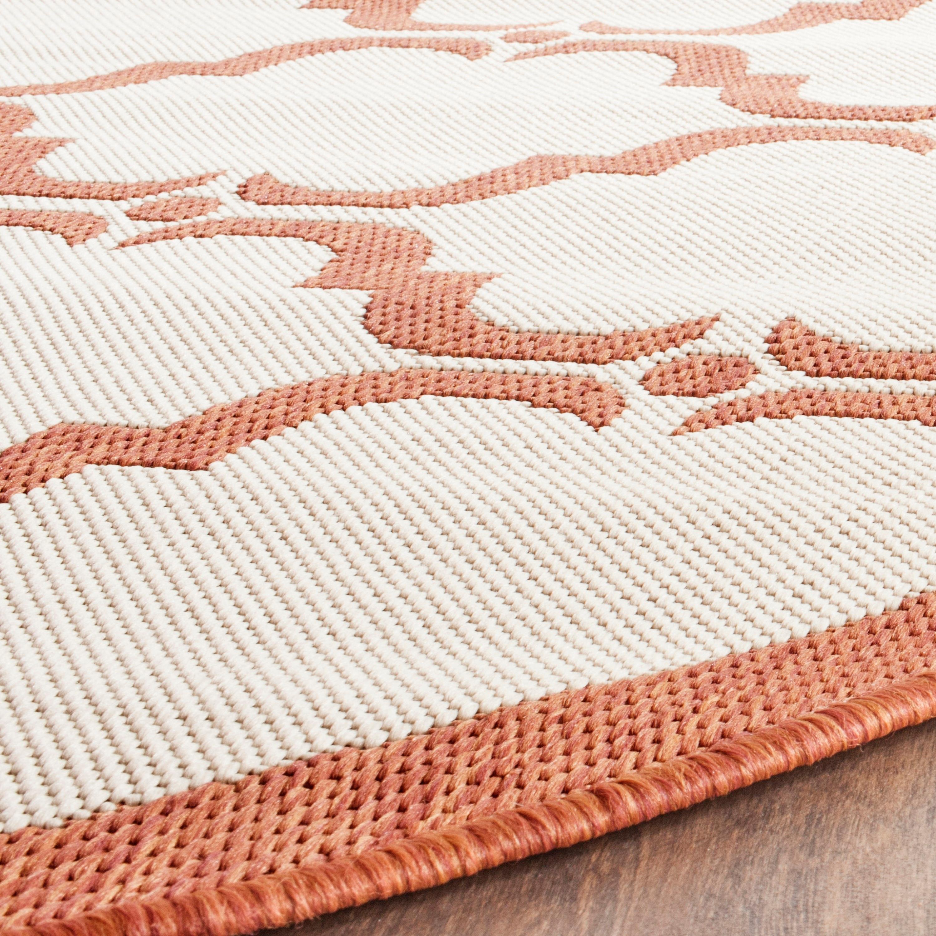 SAFAVIEH Courtyard Estelle Geometric Indoor/Outdoor Area Rug, 5'3" x 5'3" Round, Beige/Terracotta
