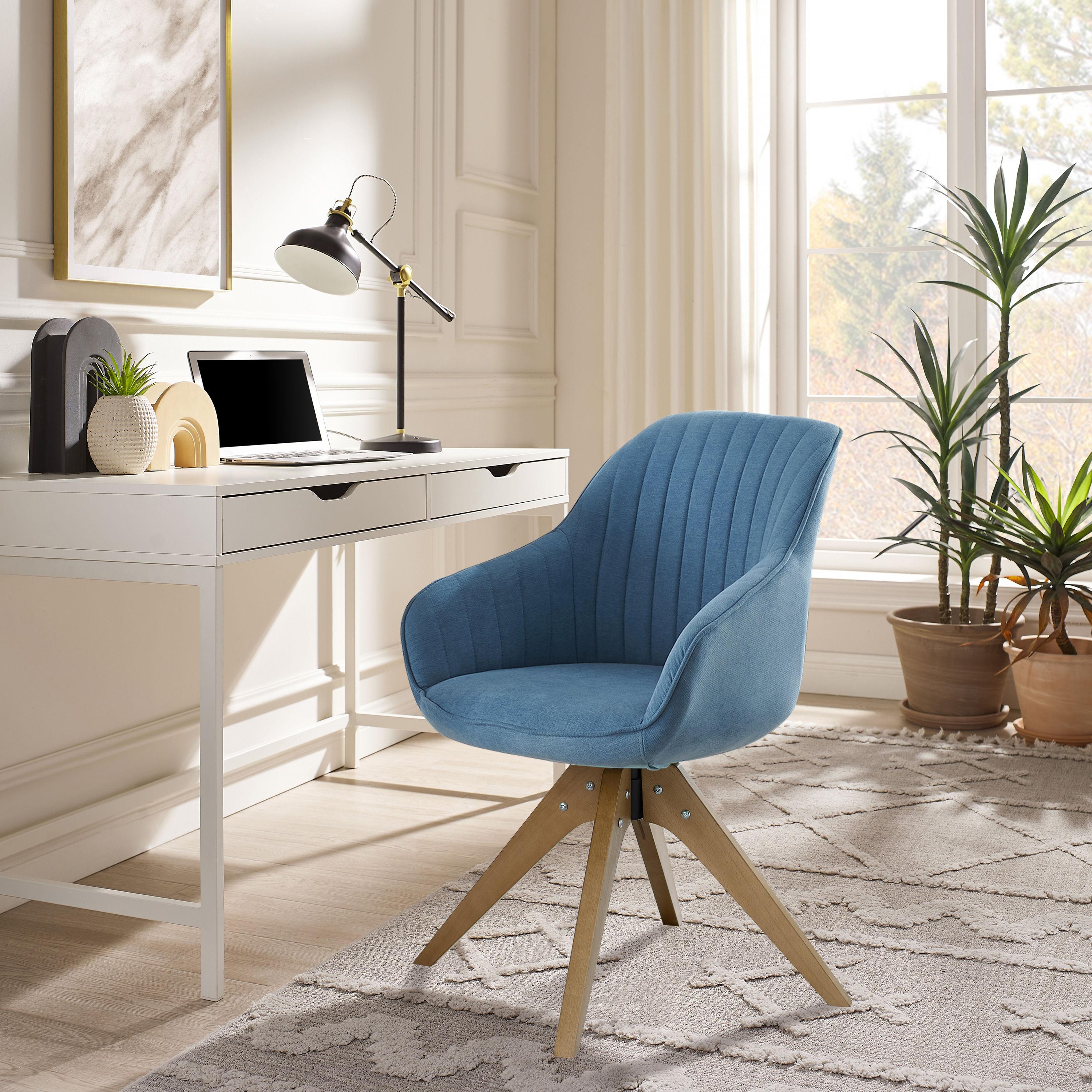 Art Leon Mid Century Accent Chair Fabric Swivel Beech Wood Legs, Light Blue