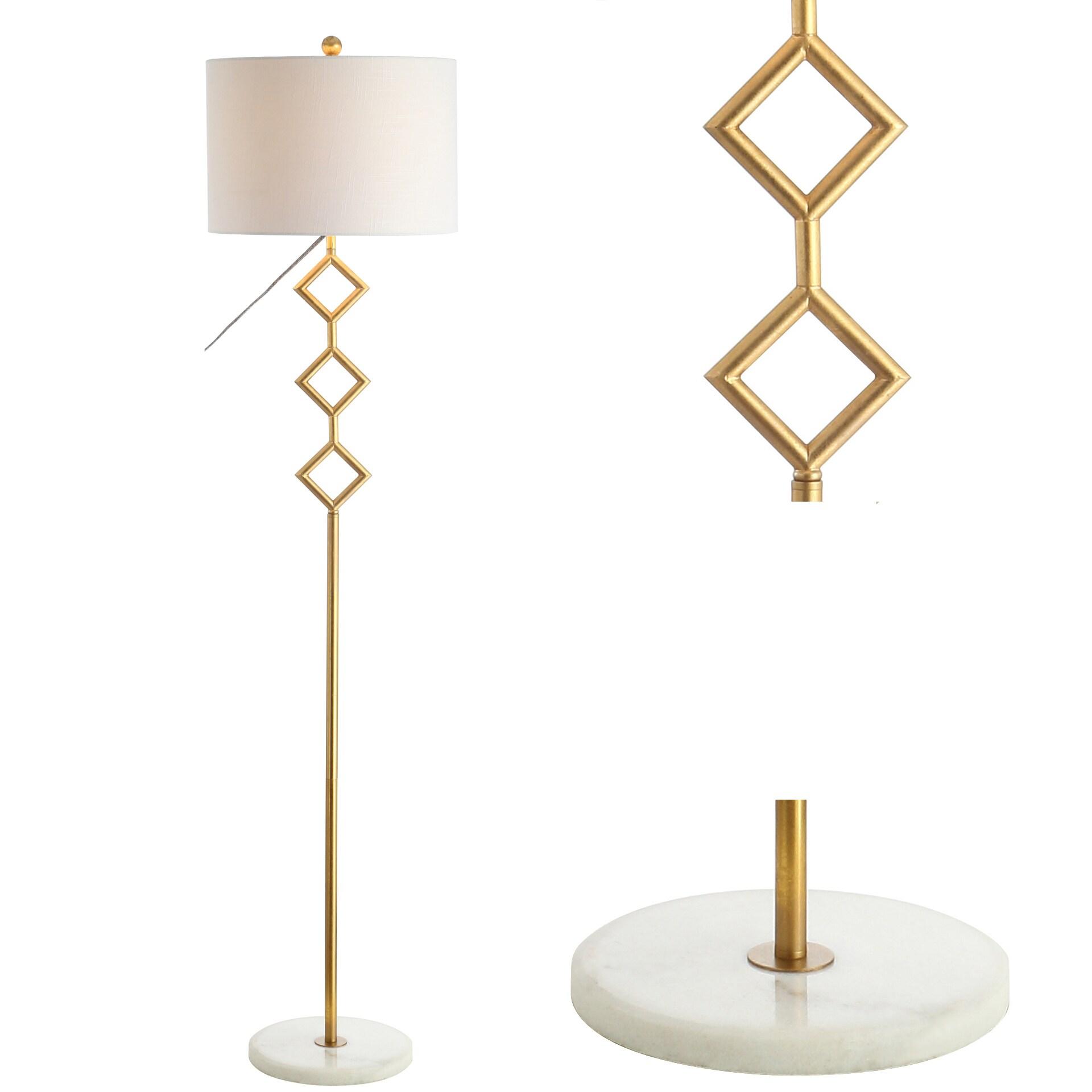 JONATHAN Y Diamante 61.5" Modern Gilt Metal with Marble Based LED Floor Lamp, Gold/White, JYL1083A