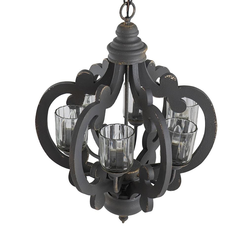 21"x24" 6-Light Wood Chandelier Ceiling Light Gray - A&B Home: No Assembly, UL Listed, Adjustable Height
