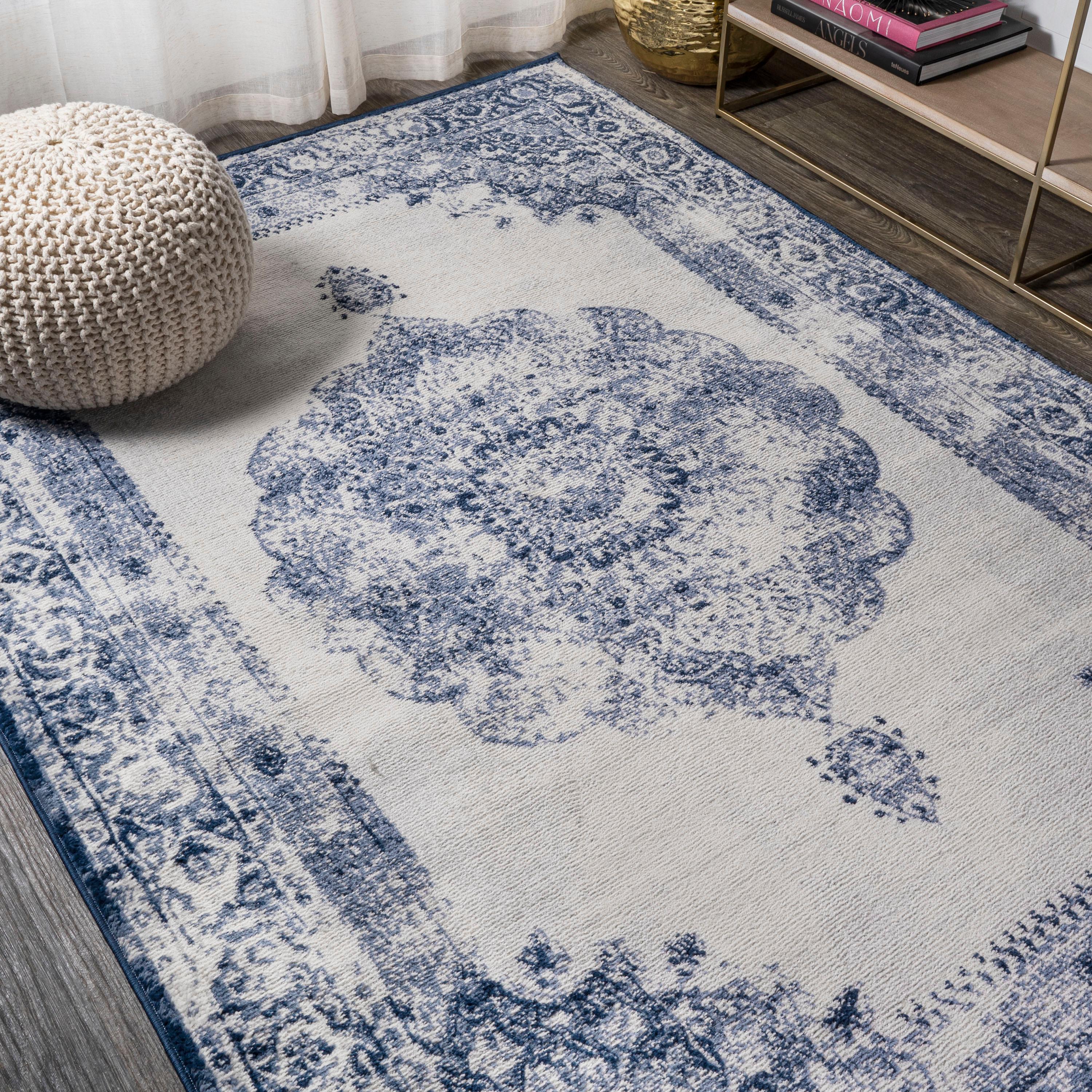 3'x5' Rosalia Cottage Medallion Area Rug, Navy/Ivory - JONATHAN Y