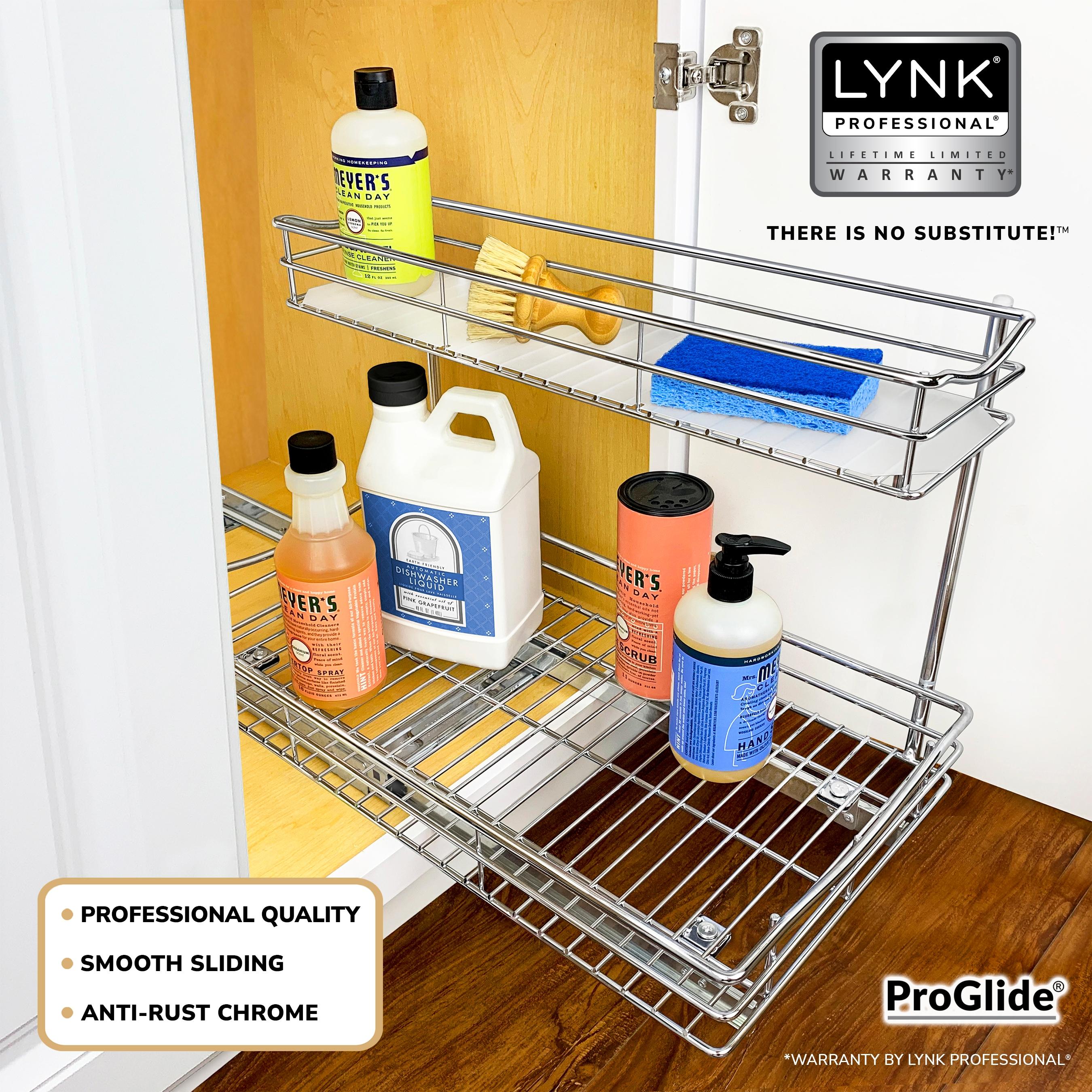 LYNK PROFESSIONAL Pull Out Under Sink Kitchen Cabinet Organizer - 11.5 in. Drawer - Sliding Shelf Organizer for Cabinets and Undersink Storage Shelves - Chrome