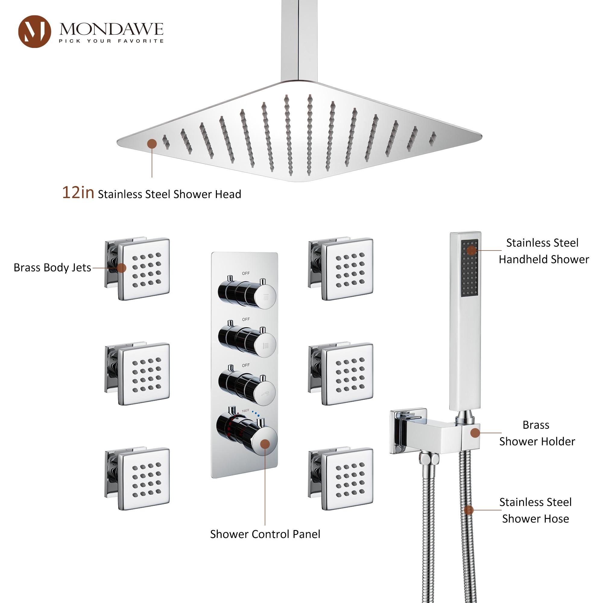 Herathena 3 Functions Ceiling Mounted Luxury Shower System with 6 Body Jets (Rough-in Valve Included)