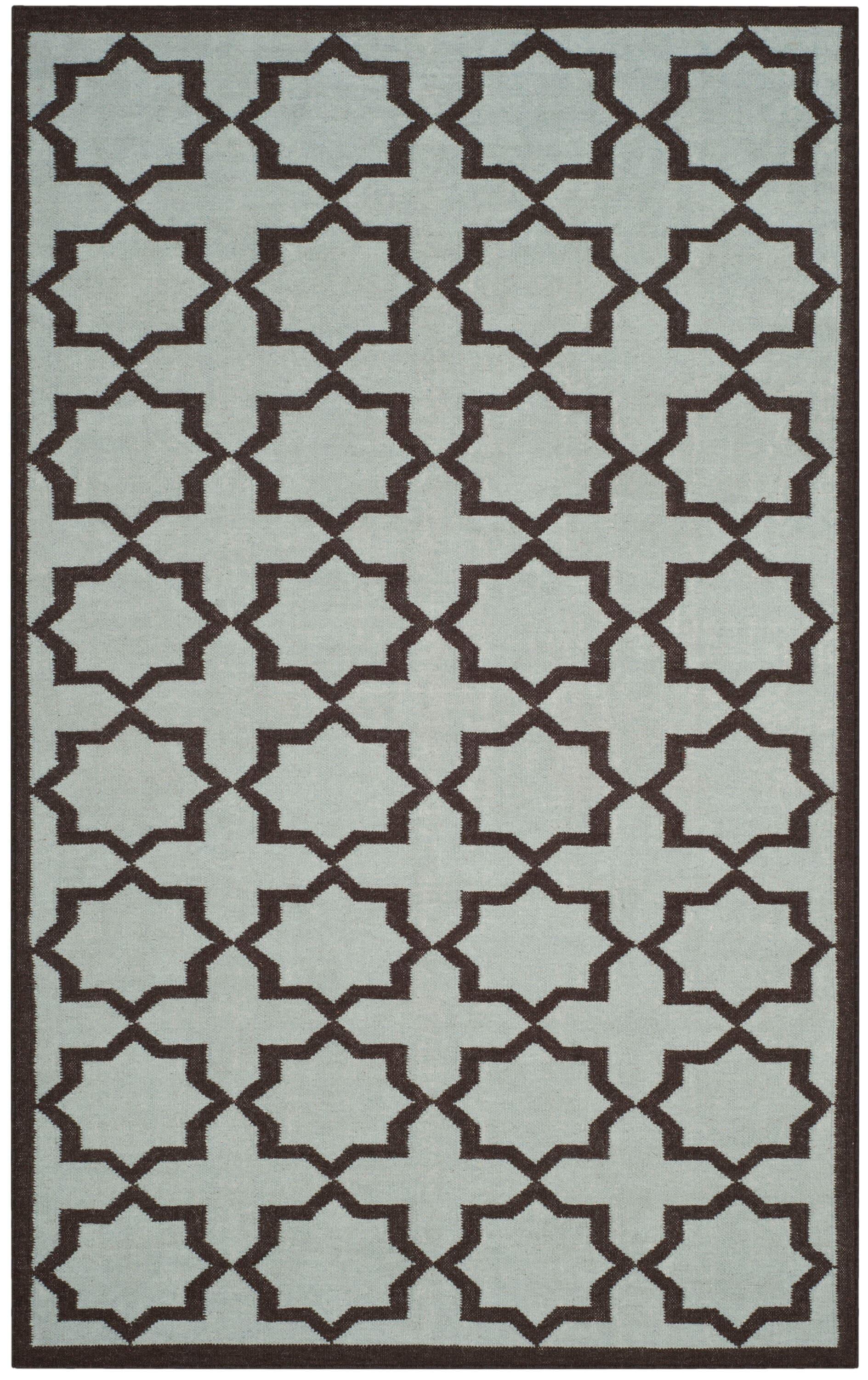 SAFAVIEH Dhurrie Diana Geometric Moroccan Wool Area Rug, Light Blue, 4' x 6'