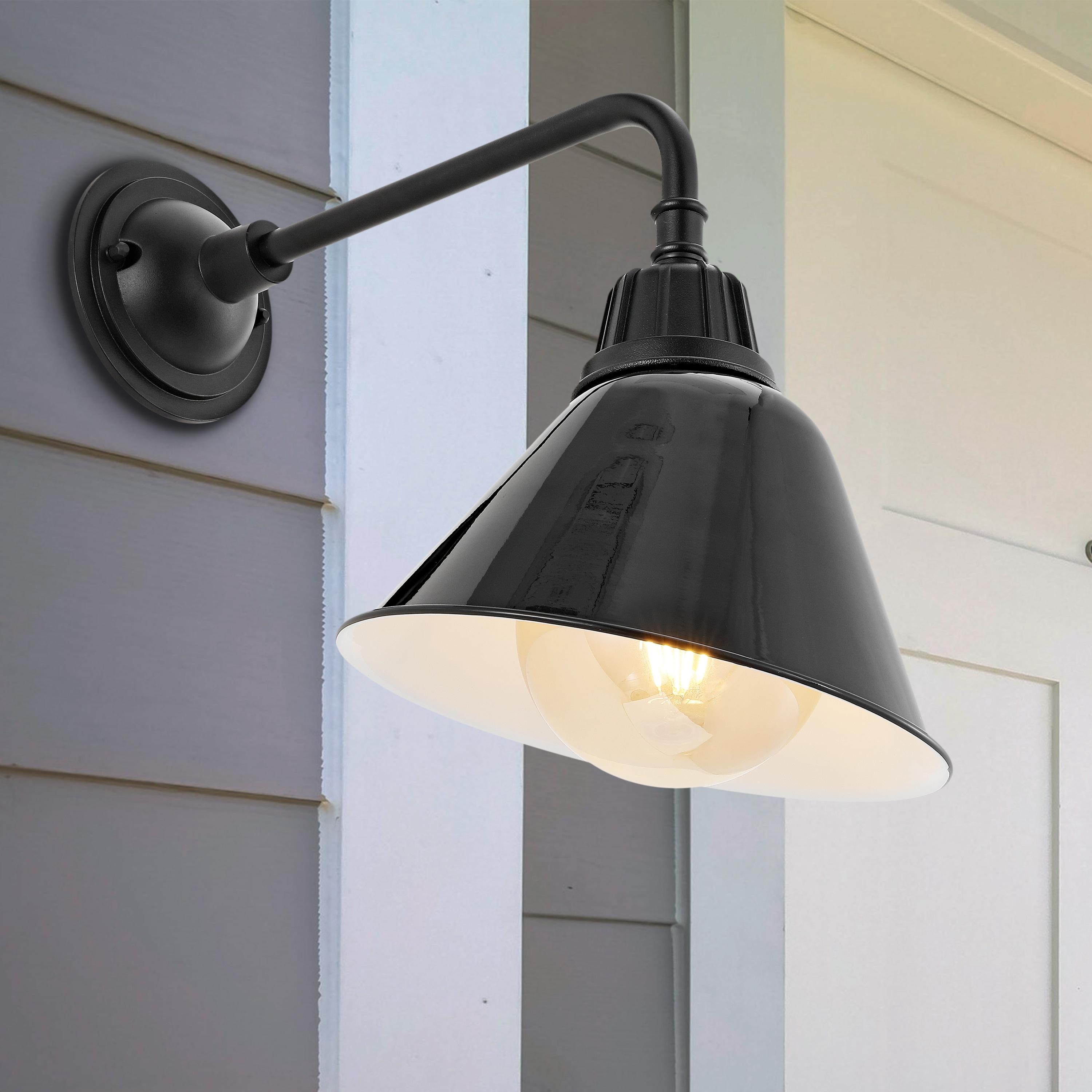 Croydon 9.63" 1-Light Farmhouse Industrial Indoor/Outdoor Iron LED Gooseneck Arm Outdoor Sconce, Black