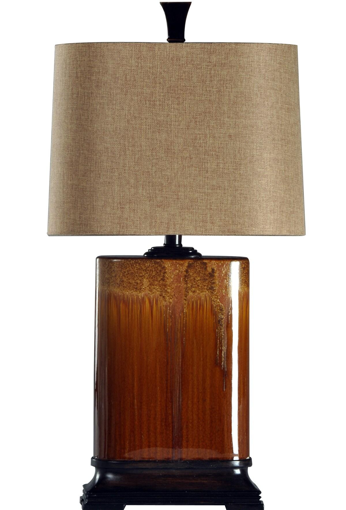 StyleCraft Reactive Glaze Table Lamp Burnt Red Glazed : Ceramic Body, Linen Shade, No Assembly Required