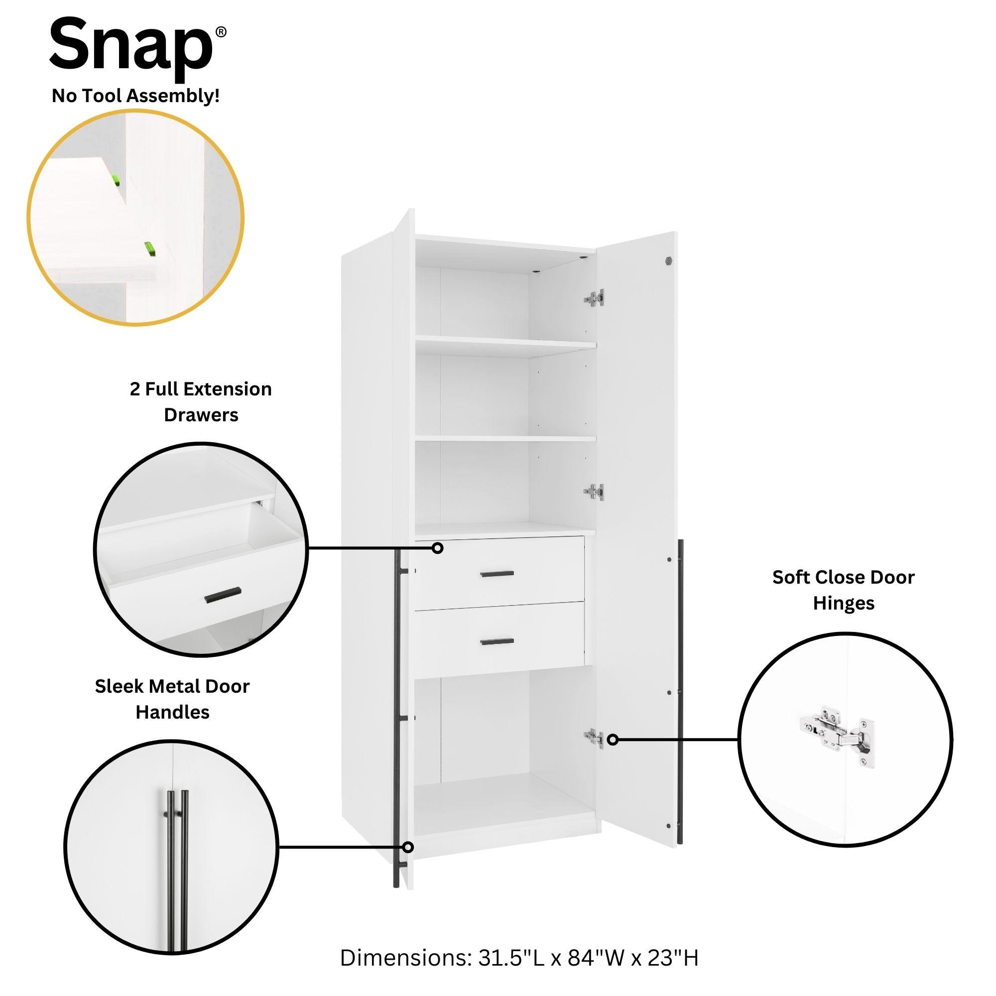 Manhattan Comfort 2pc Lee 4 Door and 8 Shelf Module Wardrobe White: Modern Storage, MDF, Metal Hardware