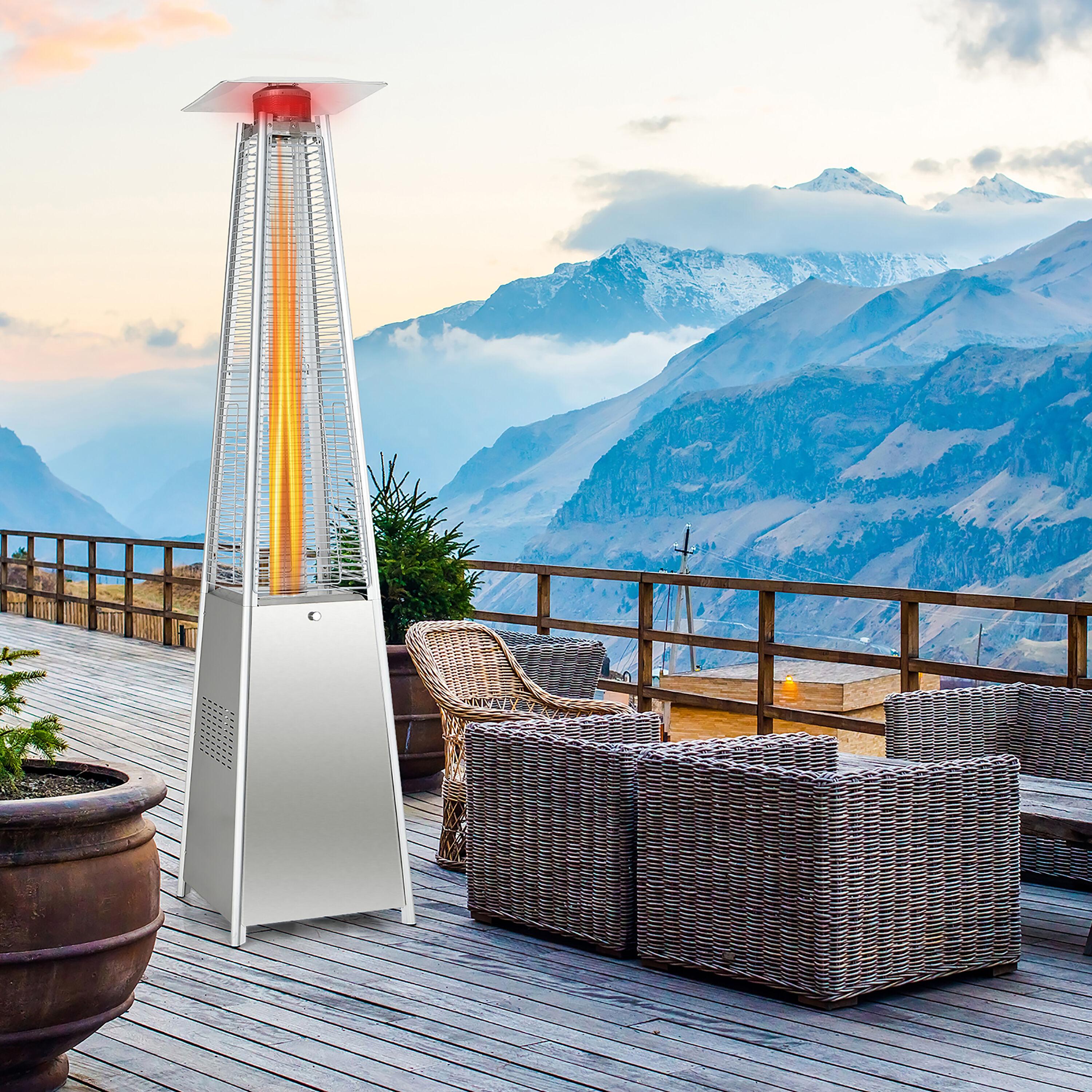 Costway 90'' Tall Pyramid Patio Heater Quartz Glass Tube Flame Heating 42000 BTU W/ Wheel