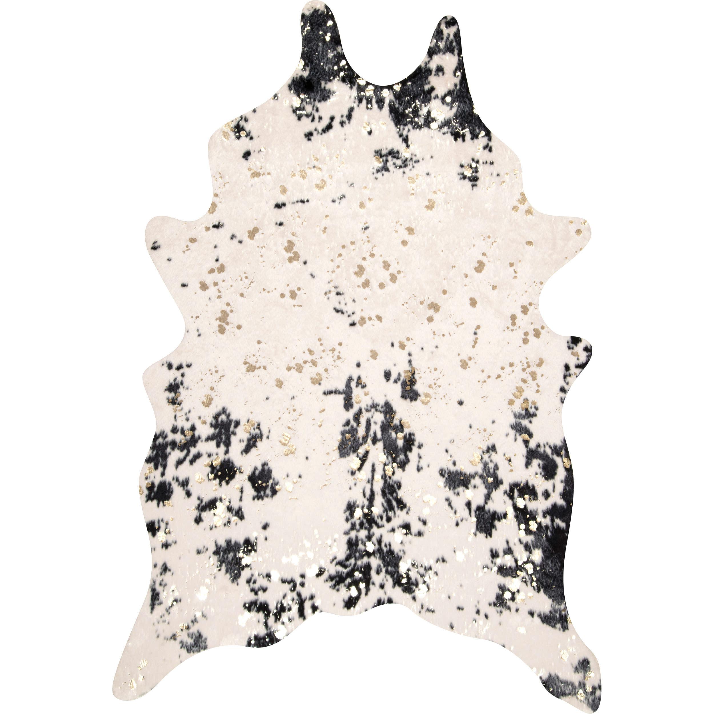 Chehalis Contemporary Faux Cowhide Power Loom Black/Gold Rug