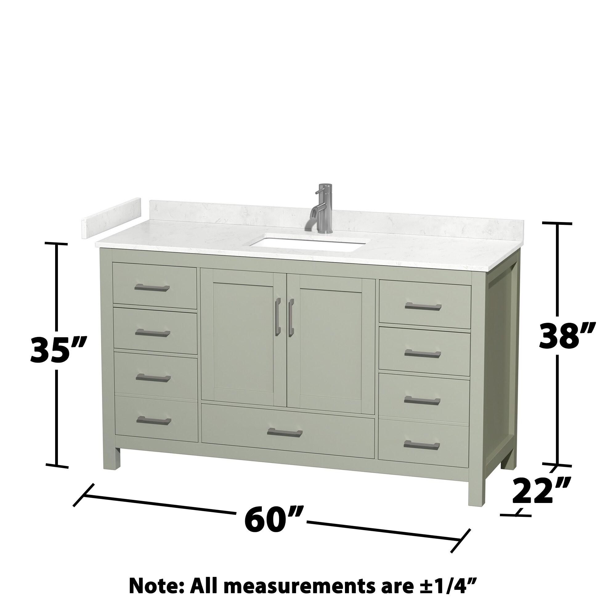60 in. Sheffield Single Bathroom Vanity with Carrara Cultured Marble Countertop, Undermount Square Sink & Brushed Nickel Trim - Light Green