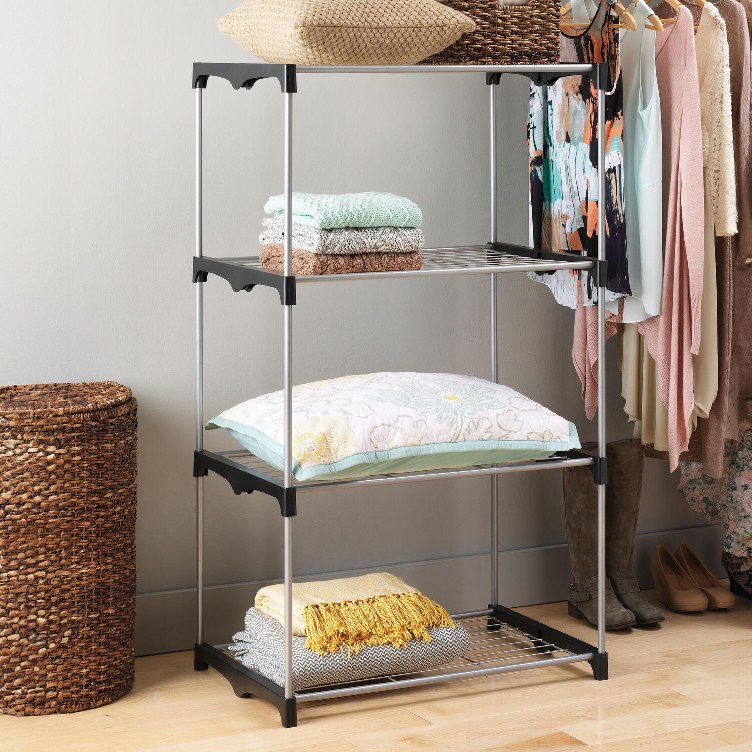 Whitmor 4-Tier Freestanding Metal Shelf Tower Closet System, Black & Silver