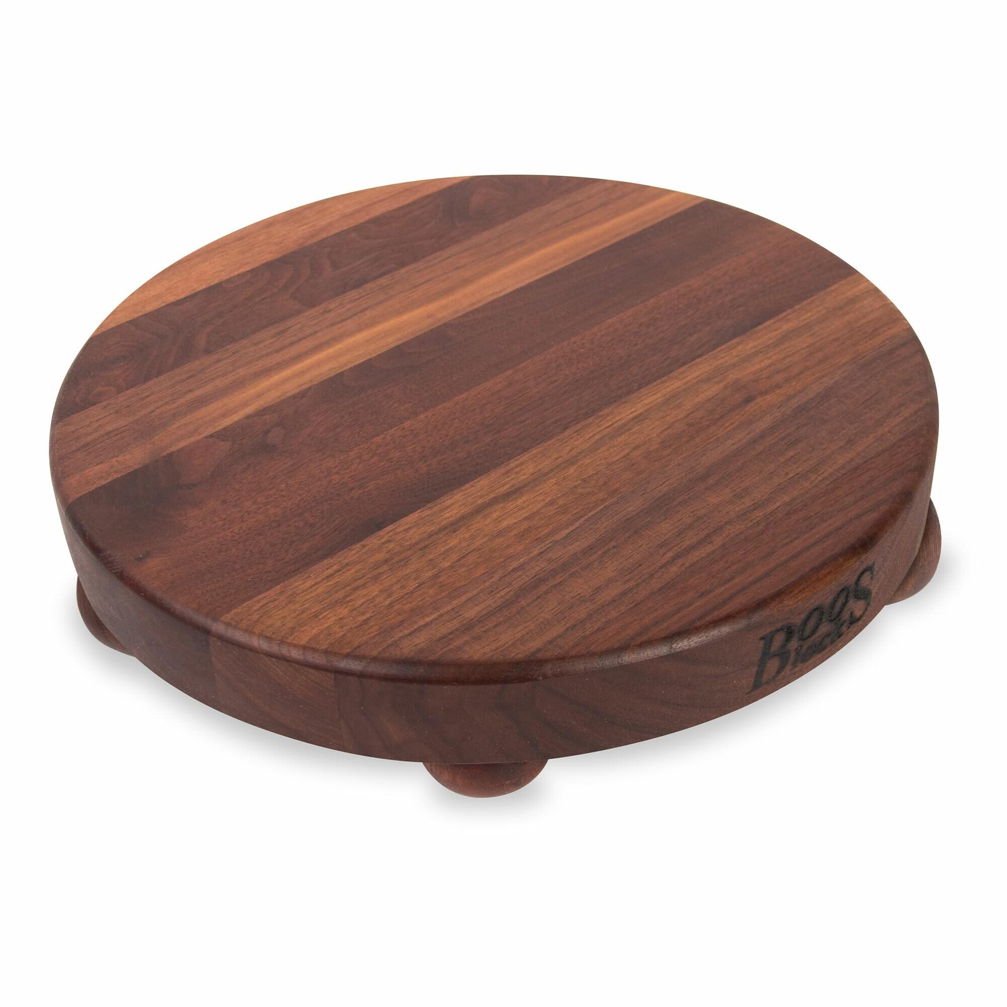 Gift 1.5" Edge Grain Walnut 12" Round Cutting Board with Wood Feet