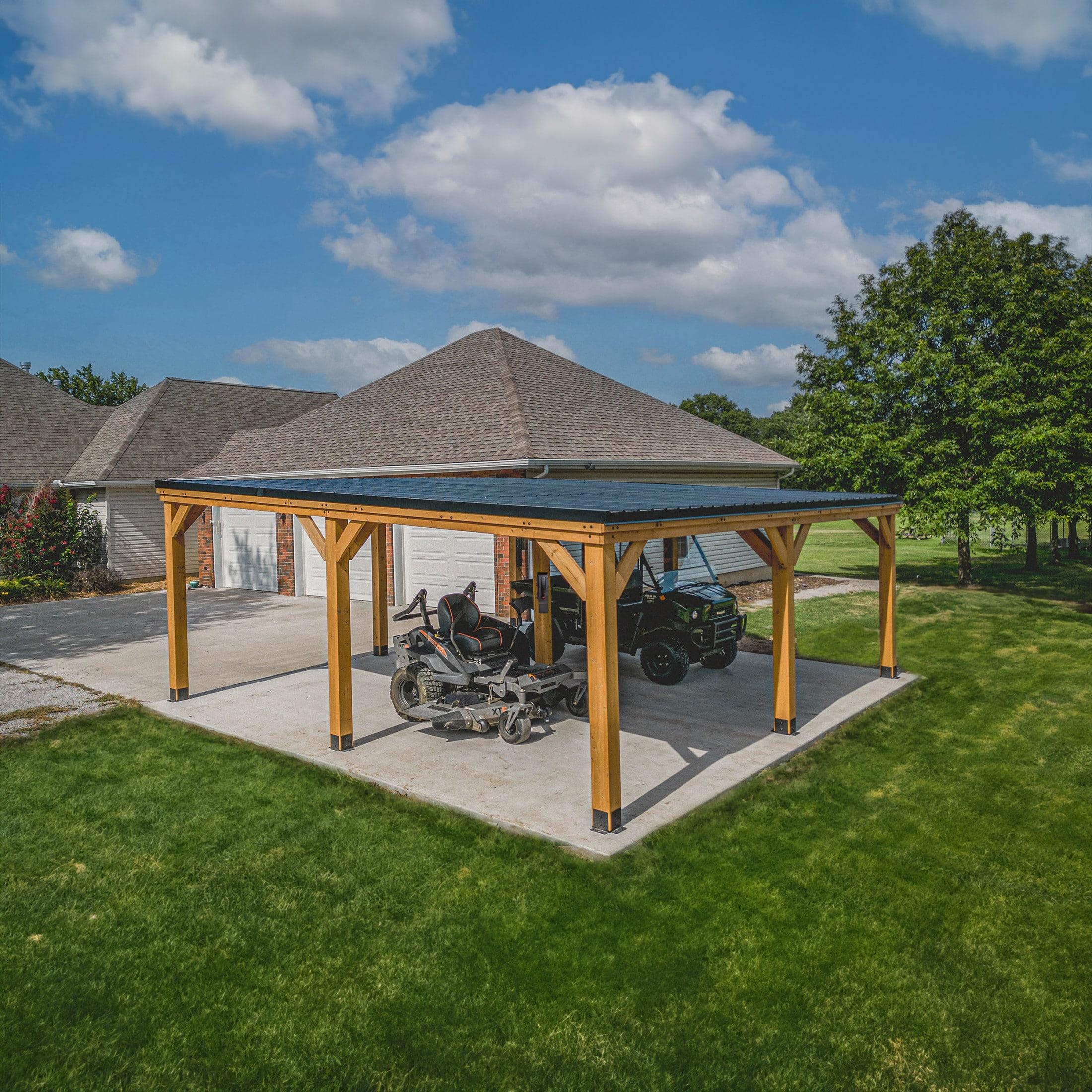 Backyard Discovery Kingsport 20'x 20' Cedar Wood Carport, Galvanized Steel Roof, PowerPort