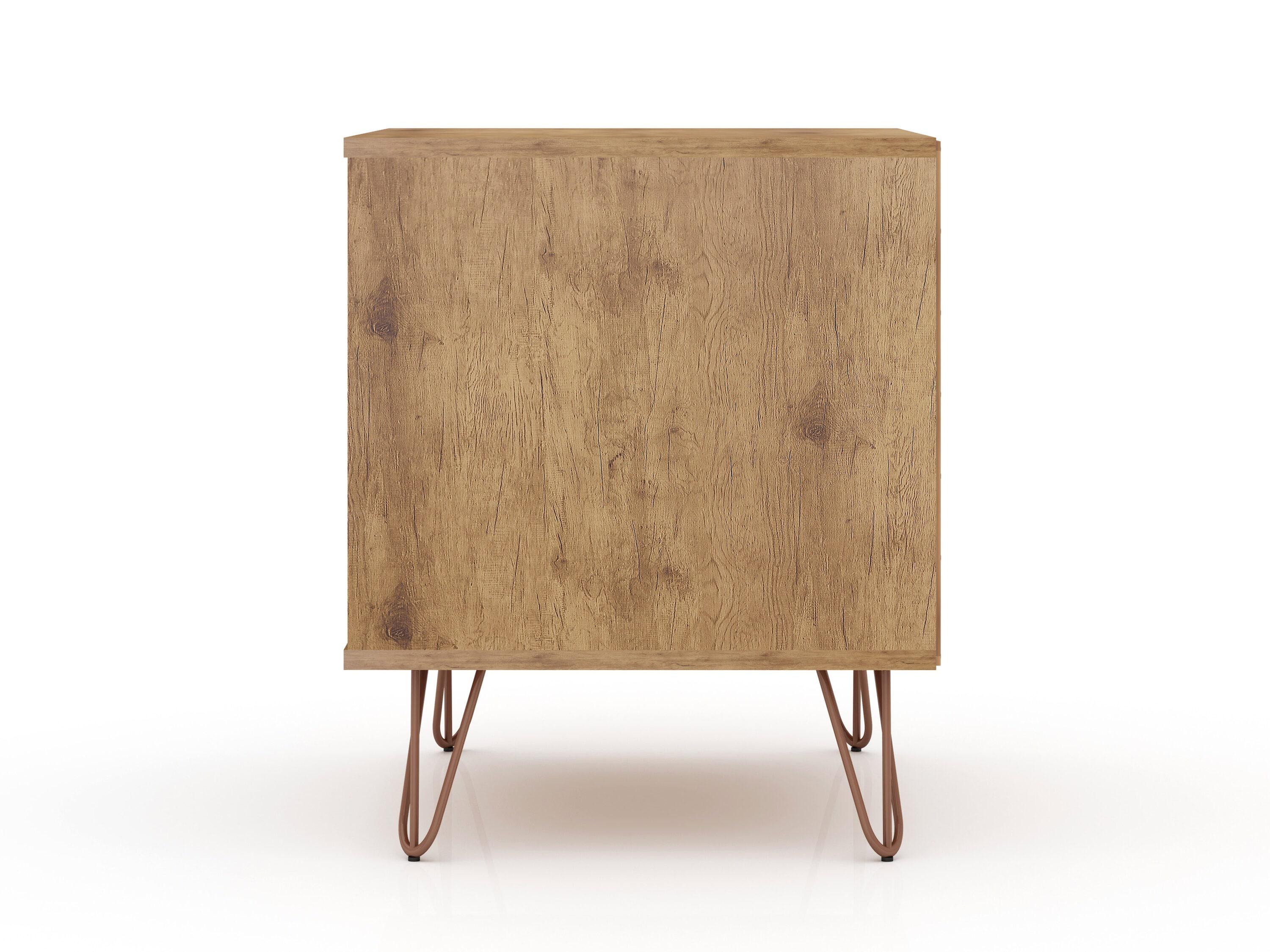 2.0 Rockefeller Nightstand Natural/Rose Pink - Manhattan Comfort: Modern MDF Bedside Storage with Metal Glides