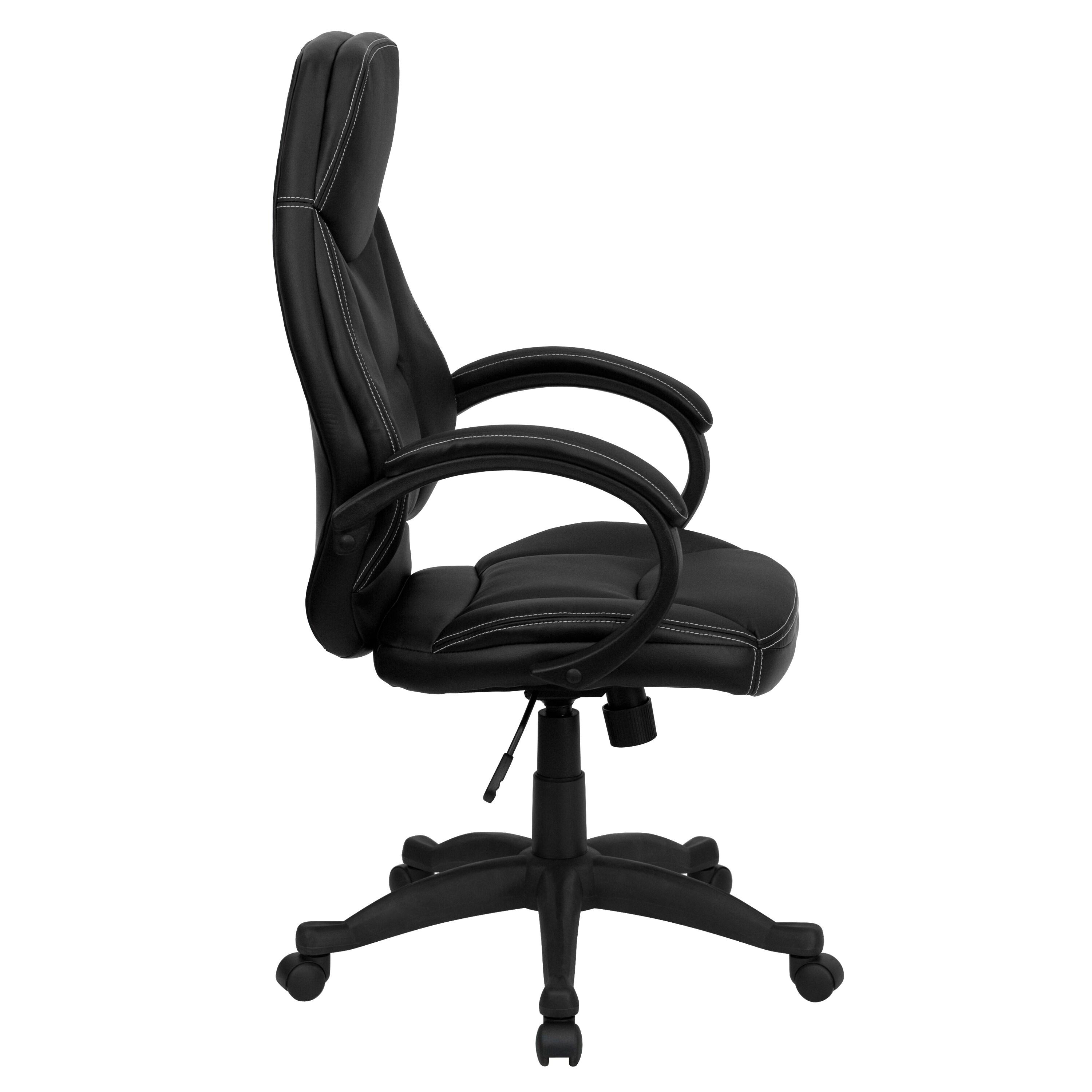 Flash Furniture Leonard High Back Black LeatherSoft Contemporary Executive Swivel Ergonomic Office Chair with Curved Back and Loop Arms