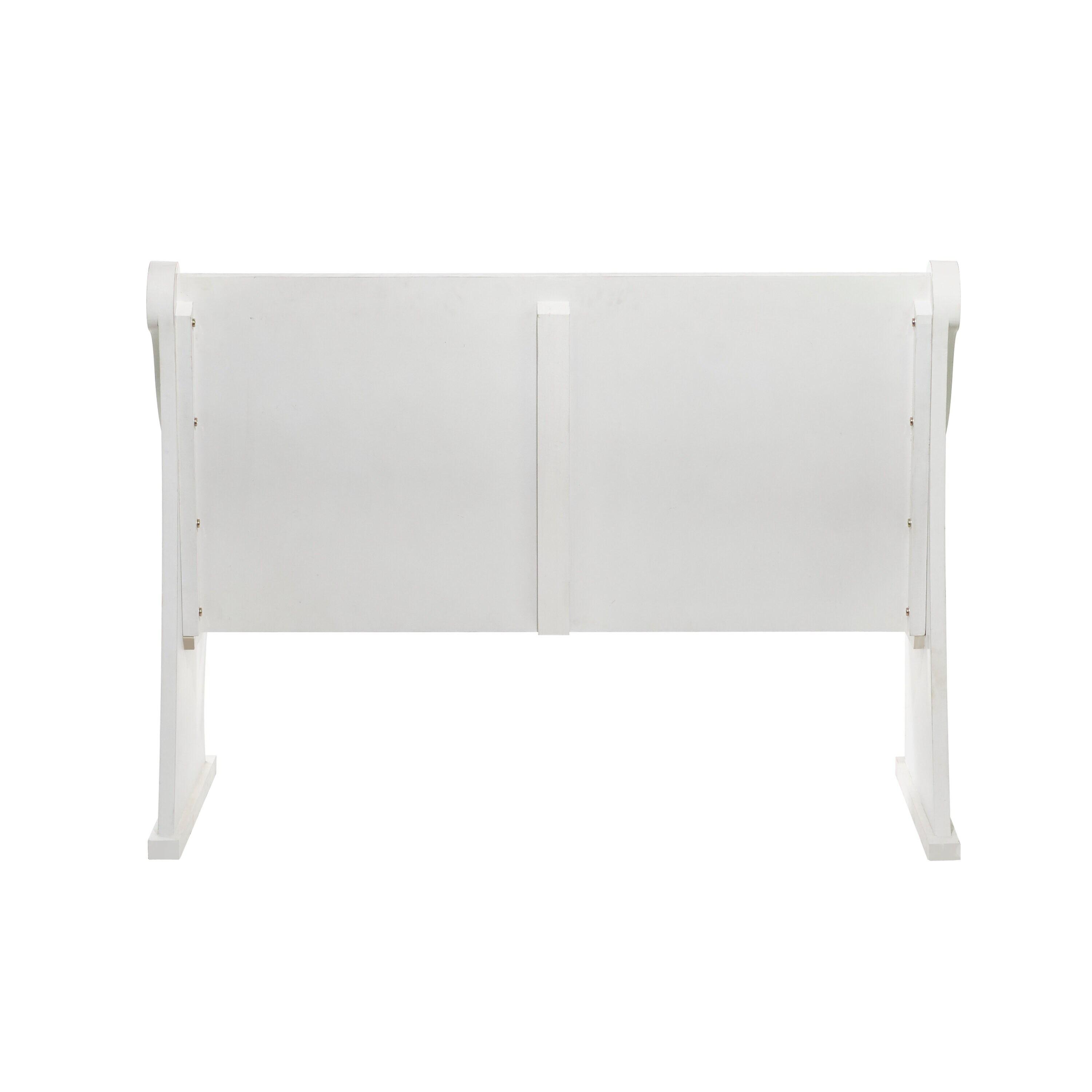 DecMode Wood Storage Bench with Scrolled Armrests, White