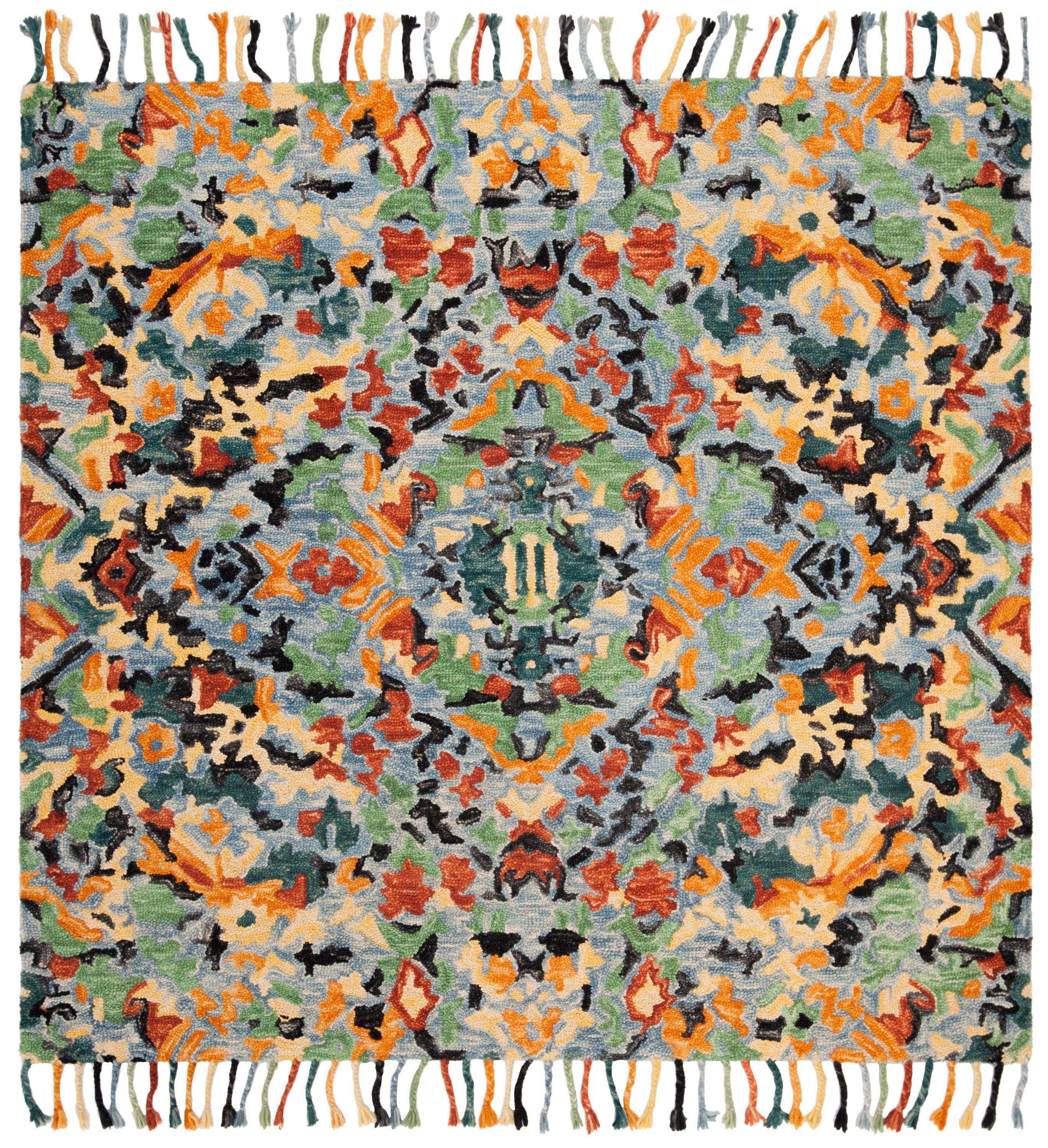 SAFAVIEH Blossom Everitt Floral Wool Area Rug, Blue/Multi, 8' x 8' Square