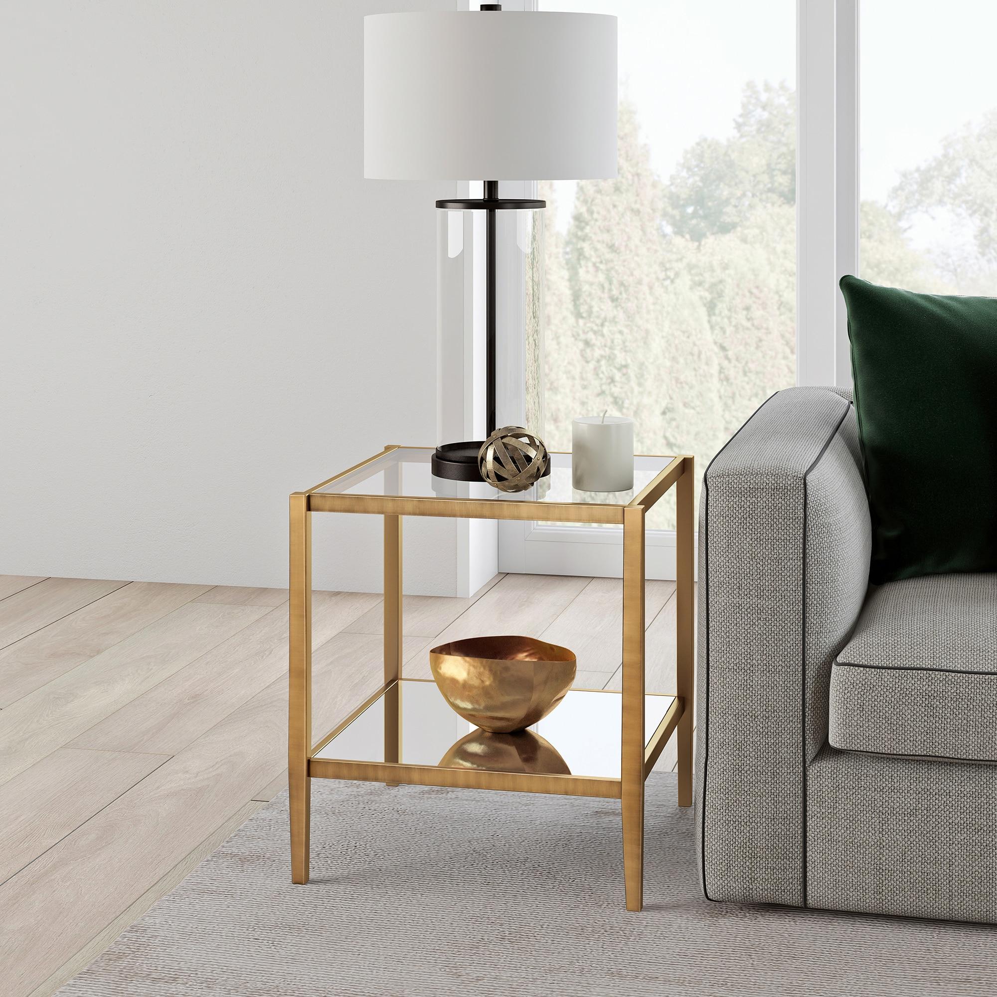 Evelyn&Zoe 20" Brass Metal/Glass Side Table