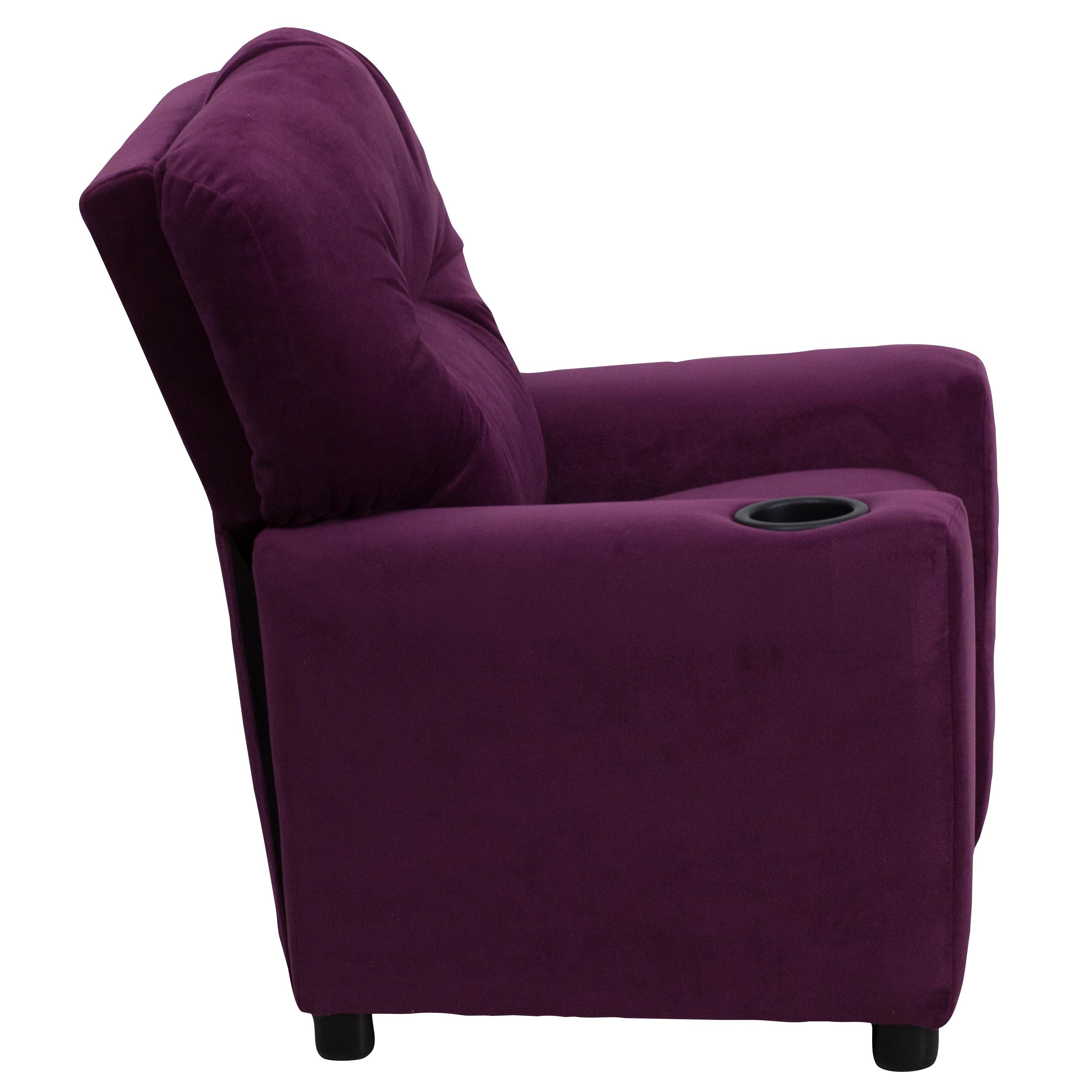 Flash Furniture Chandler Contemporary Purple Microfiber Kids Recliner with Cup Holder