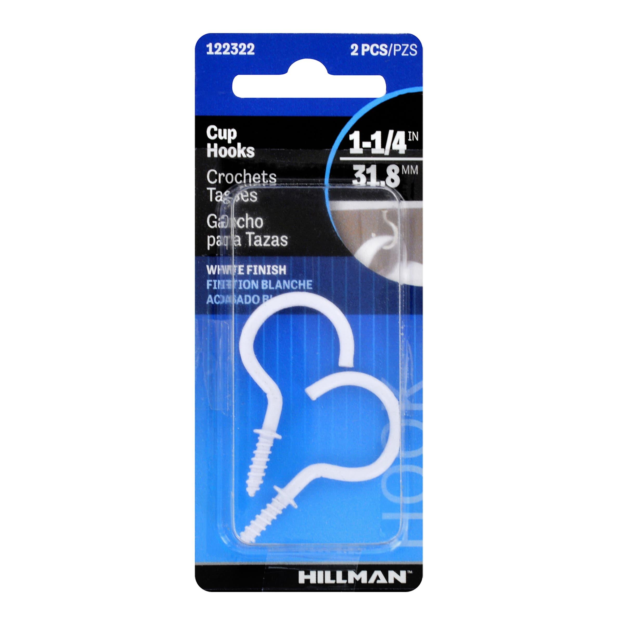 White Metal Screw-In Cup Hook, 1-1/4 Inch