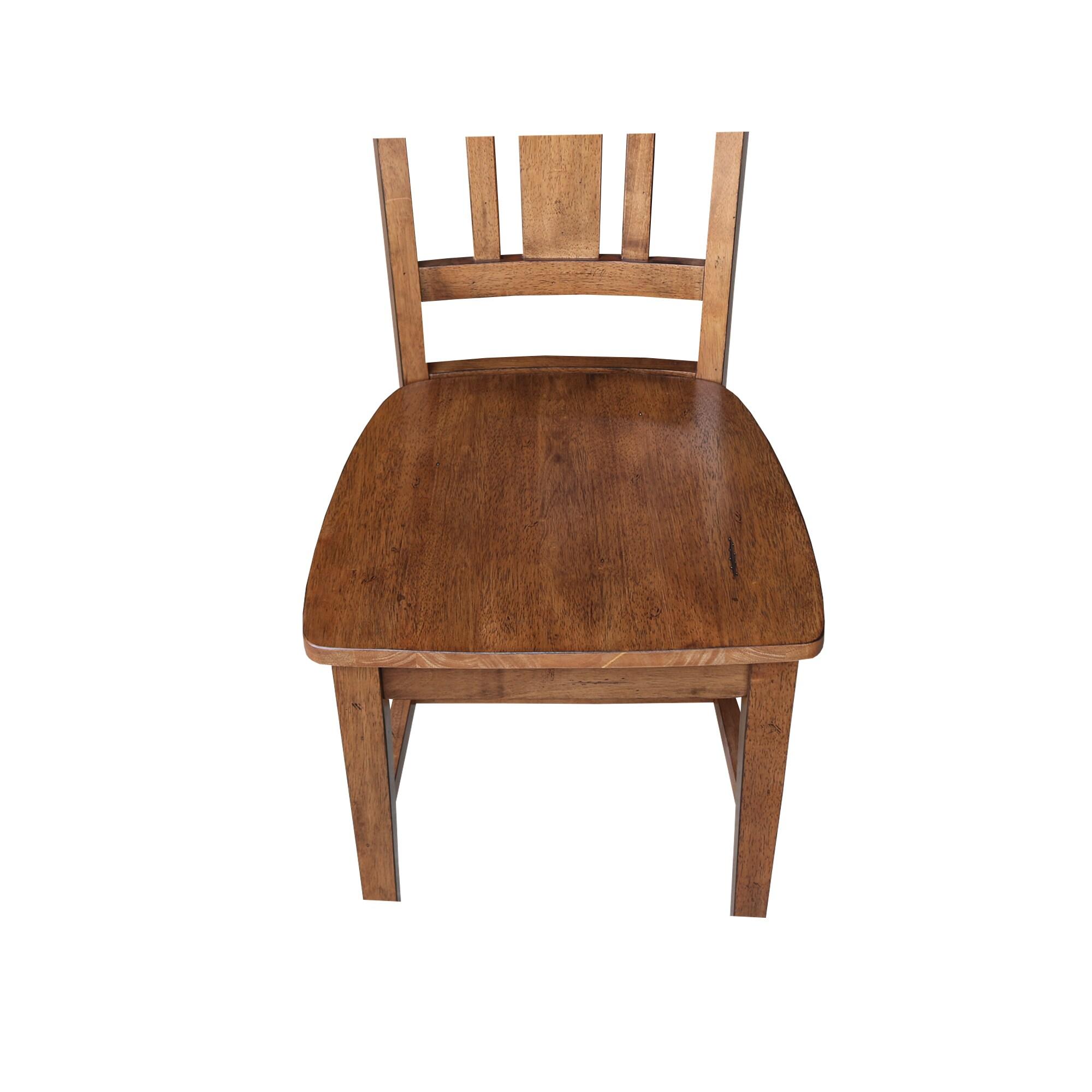 Set of 2 San Remo Splat Back Chairs Distressed Oak - International Concepts: Solid Wood, Parawood Material, Mid-Century Style