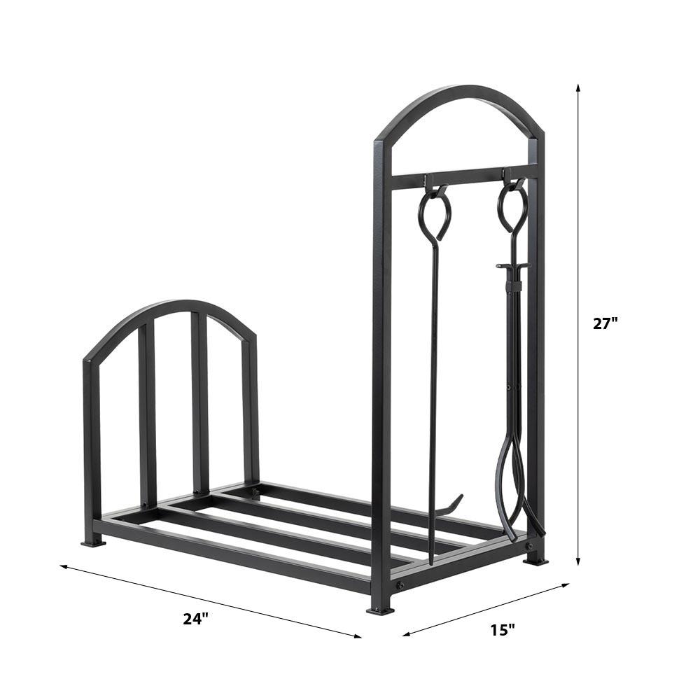 Country Living Bishop Creek 24 Inch Metal Indoor Firewood Log Holder with Log Poker and Tongs
