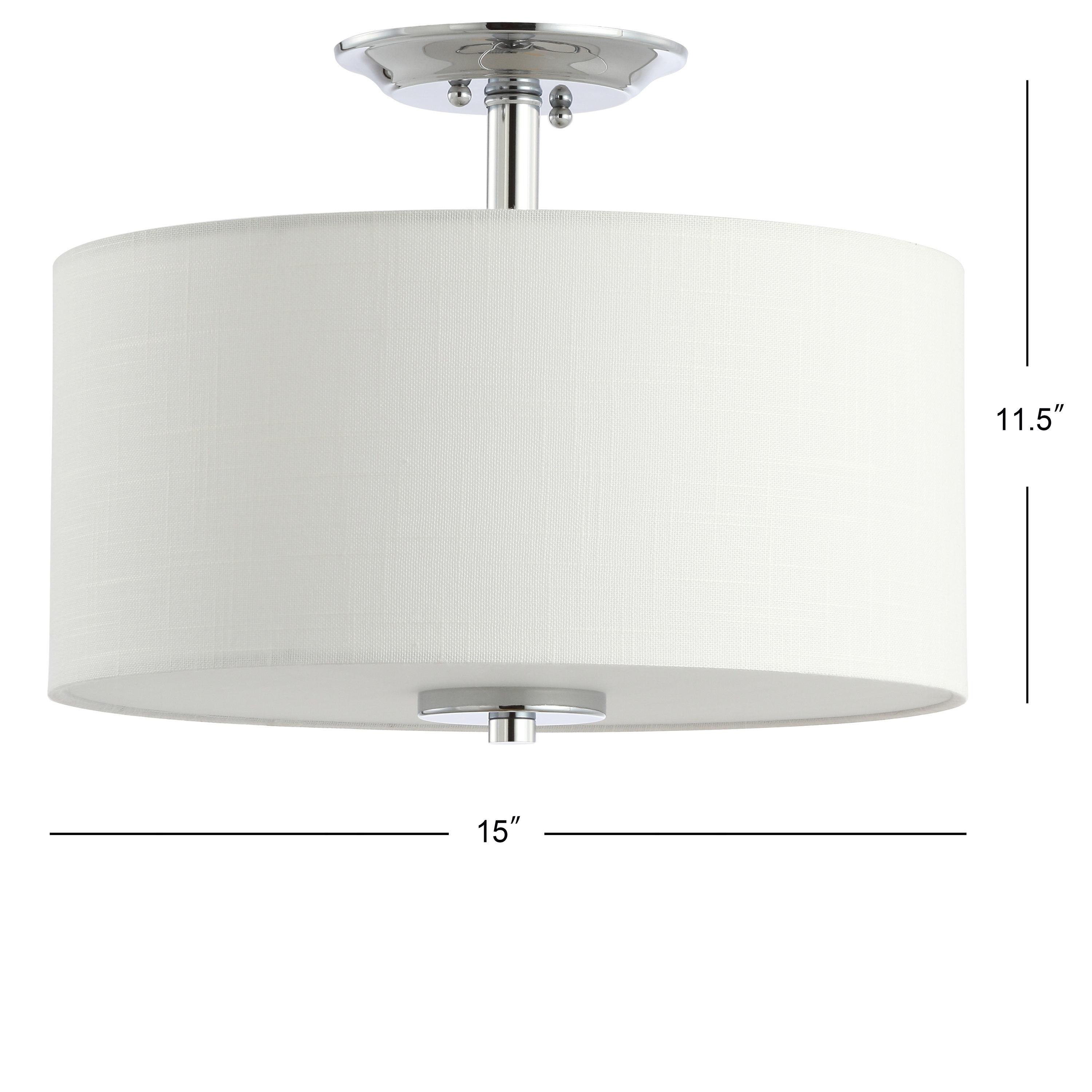 15" Marc Metal/Linen LED Semi-Flush Mount Chrome - JONATHAN Y: ETL Listed, 2-Light Fixture