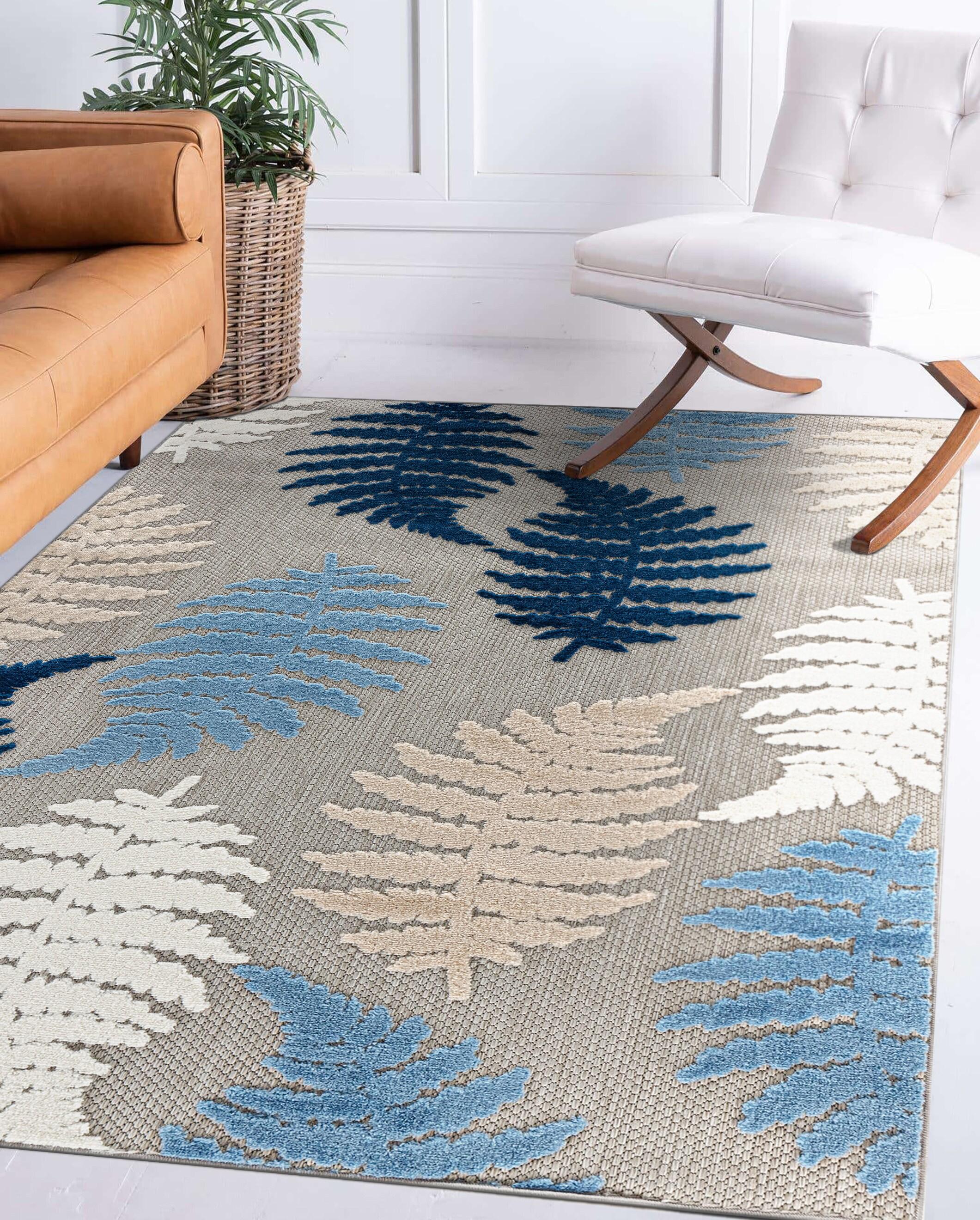 World Rug Gallery Seville Floral Leaves Indoor/Outdoor Area Rug - Blue 7'10" x 10'