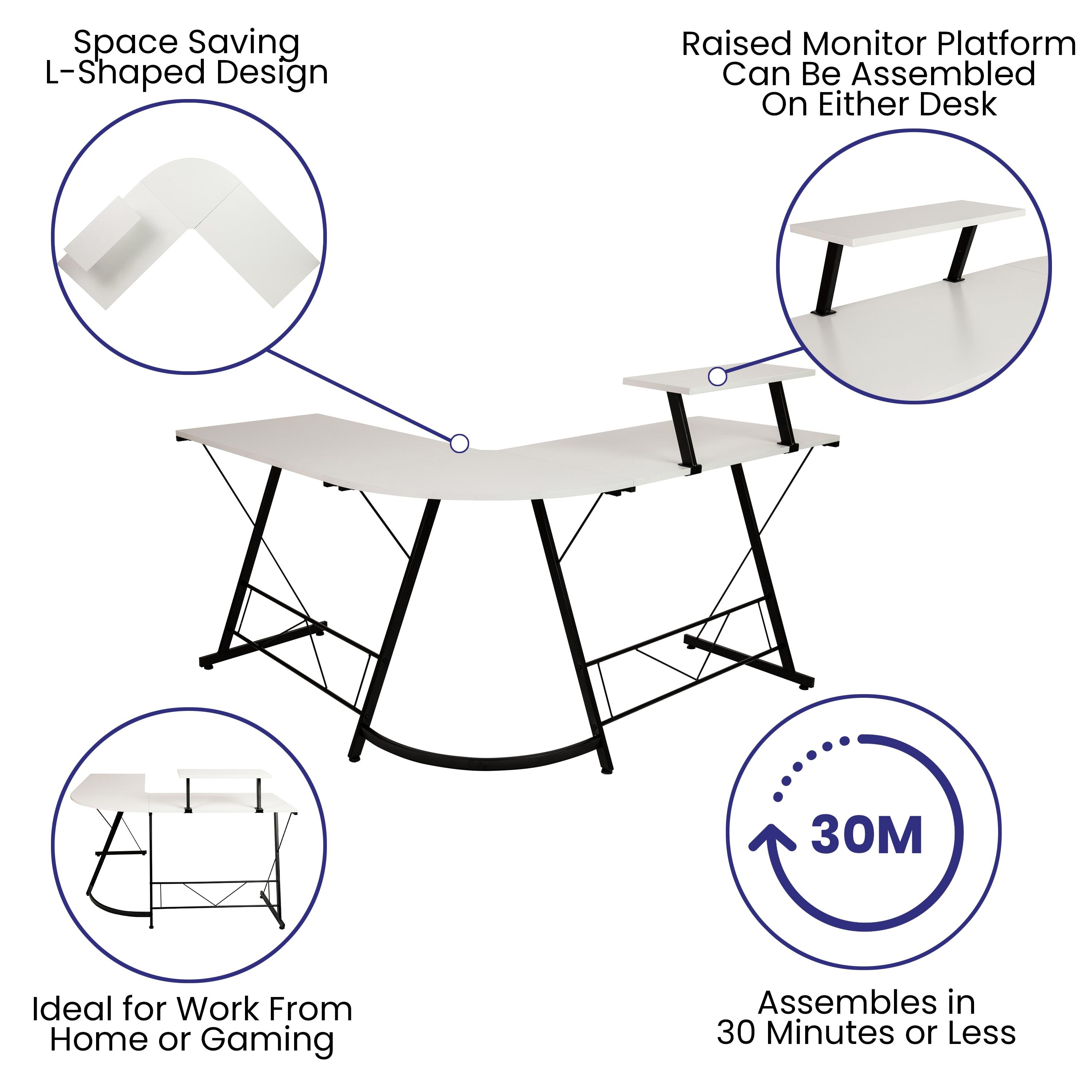 Flash Furniture L-Shaped Desk 71.5" Computer Corner Desk, Home Office Corner Desk, Gaming Desk, Space Saving, Easy to Assemble, White/Black