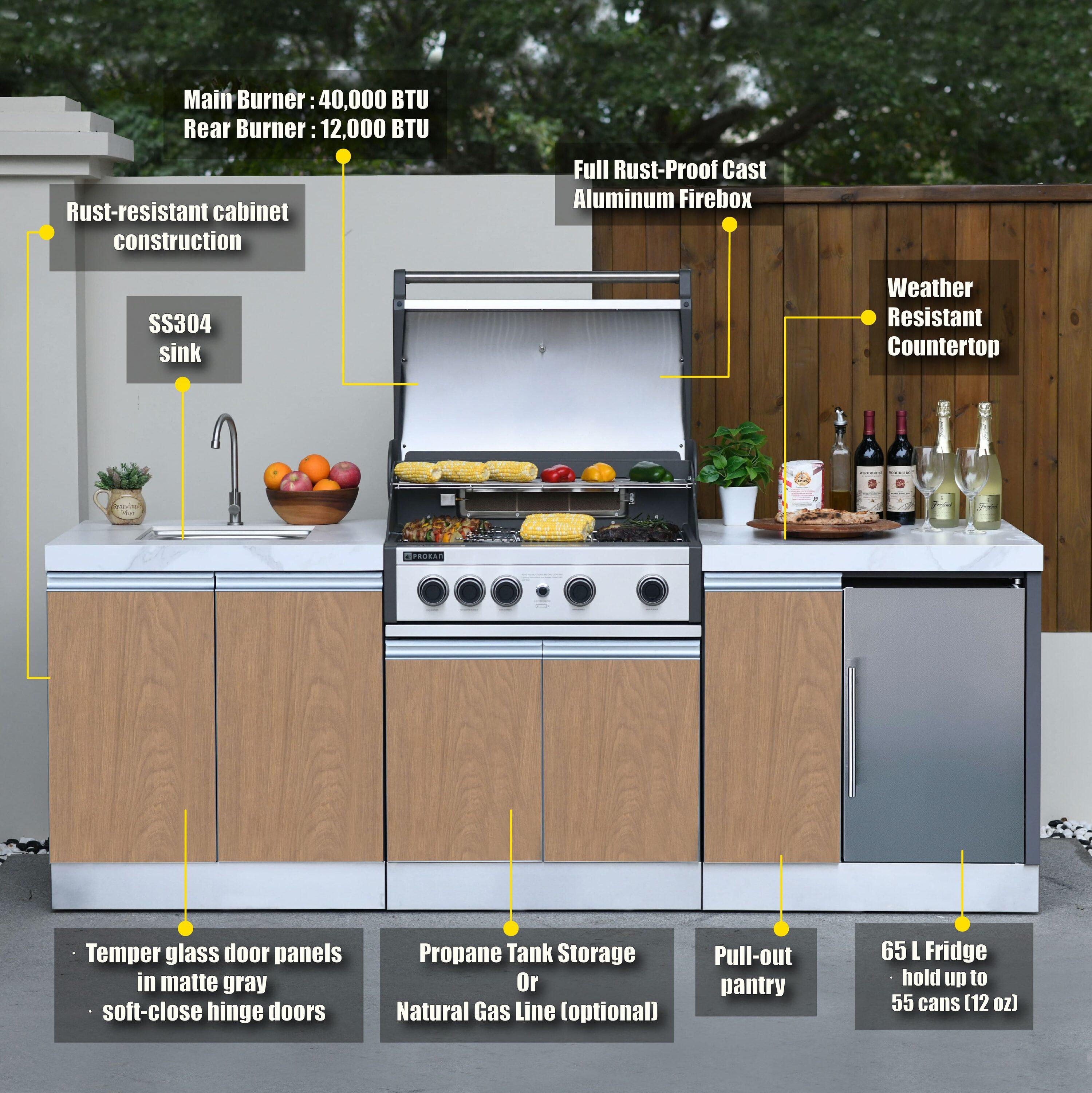 Prokan Bespoke 94" 5B - 3 Modular Outdoor Kitchen In Wood Pattern Panels