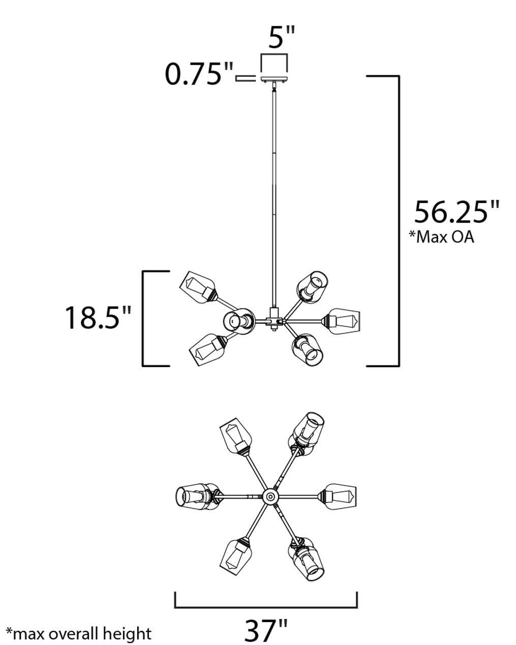 Maxim 26345CLABBK 37 in. Savvy 9 Light Antique Brass & Black Chandelier Ceiling Light