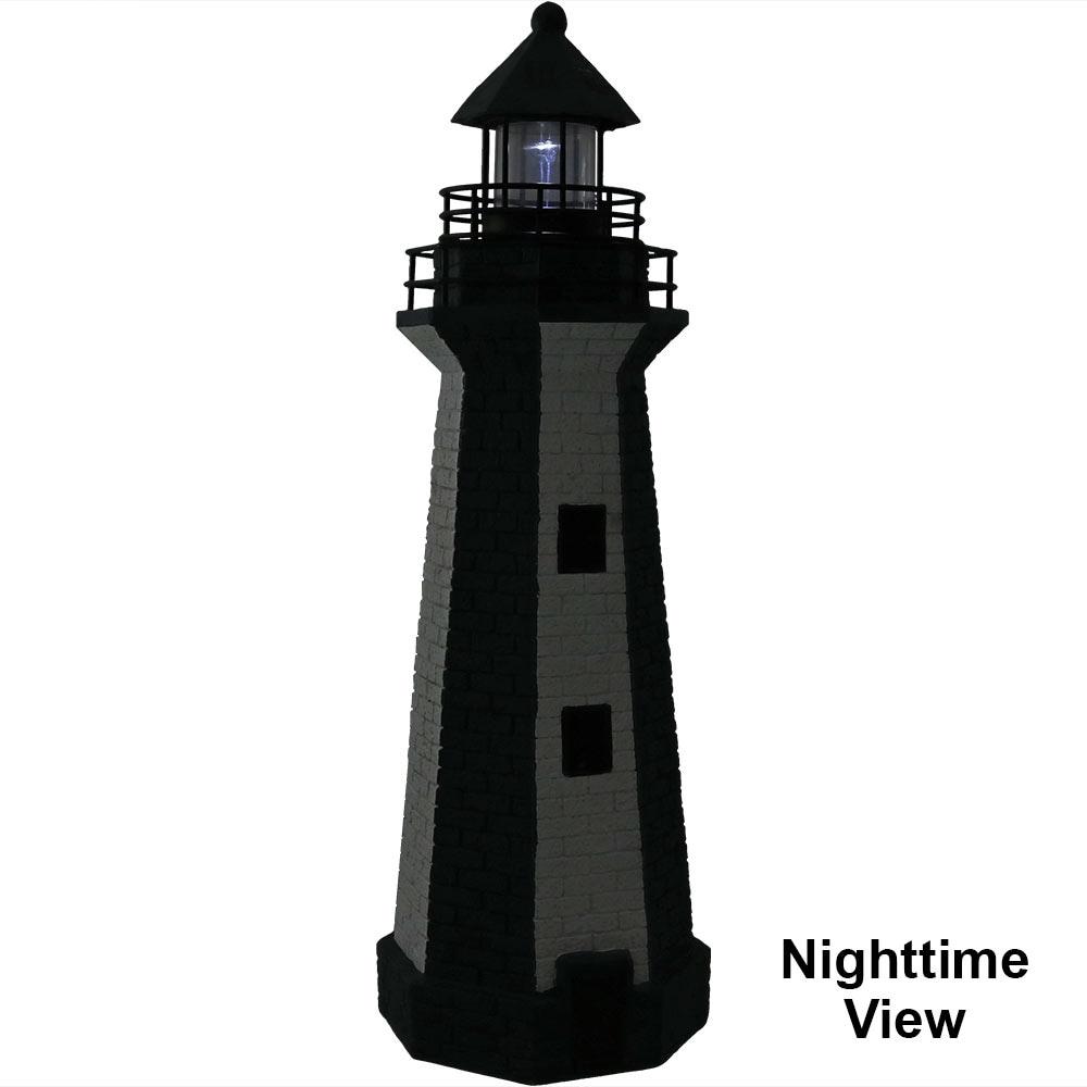 Longshore Tides Caudillo Striped Resin Solar Resin Outdoor LED Lighthouse Statue