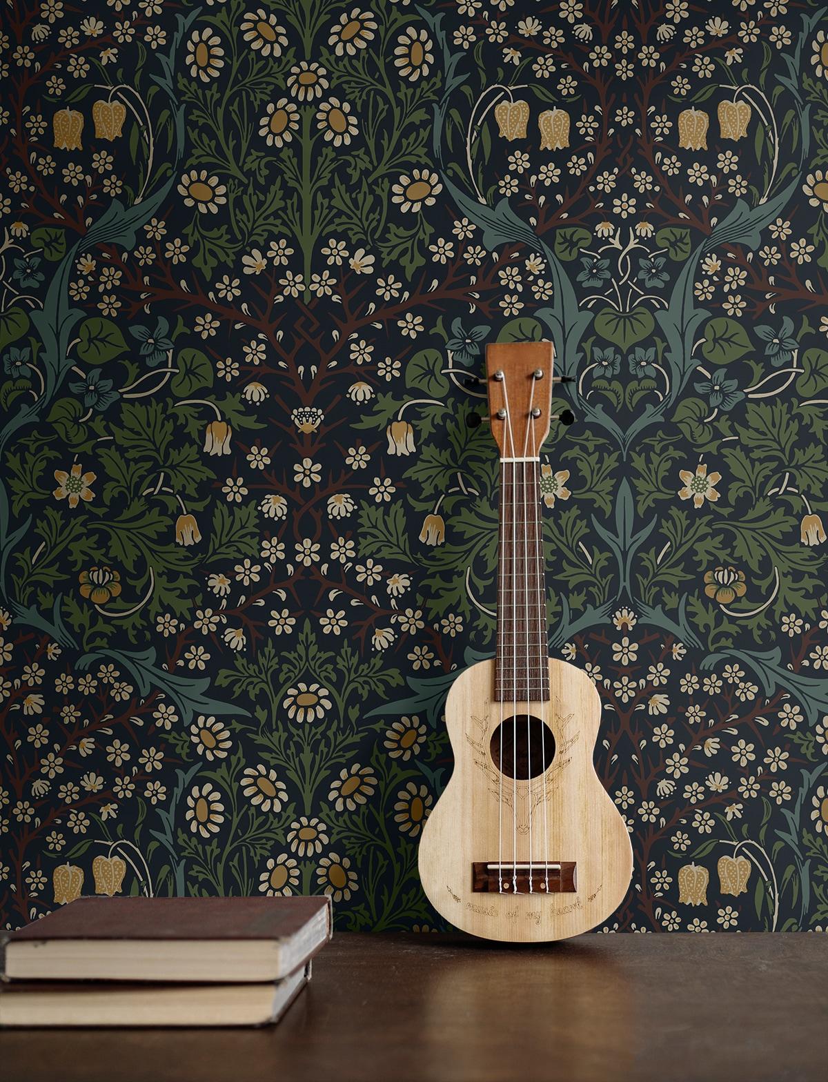 NextWall  Victorian Garden Floral Peel and Stick Wallpaper 20.9 in. W x 18 ft. L - Midnight Blue & Evergreen