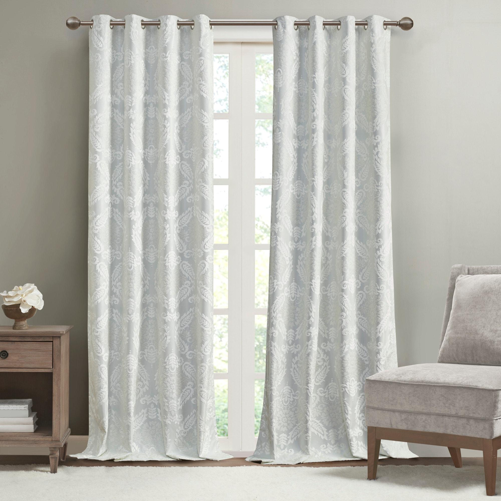 84"x50" Enid Jacquard Paisley Blackout Curtain Panel White: SunSmart, Noise Reduction, Energy Efficient, Grommet Top