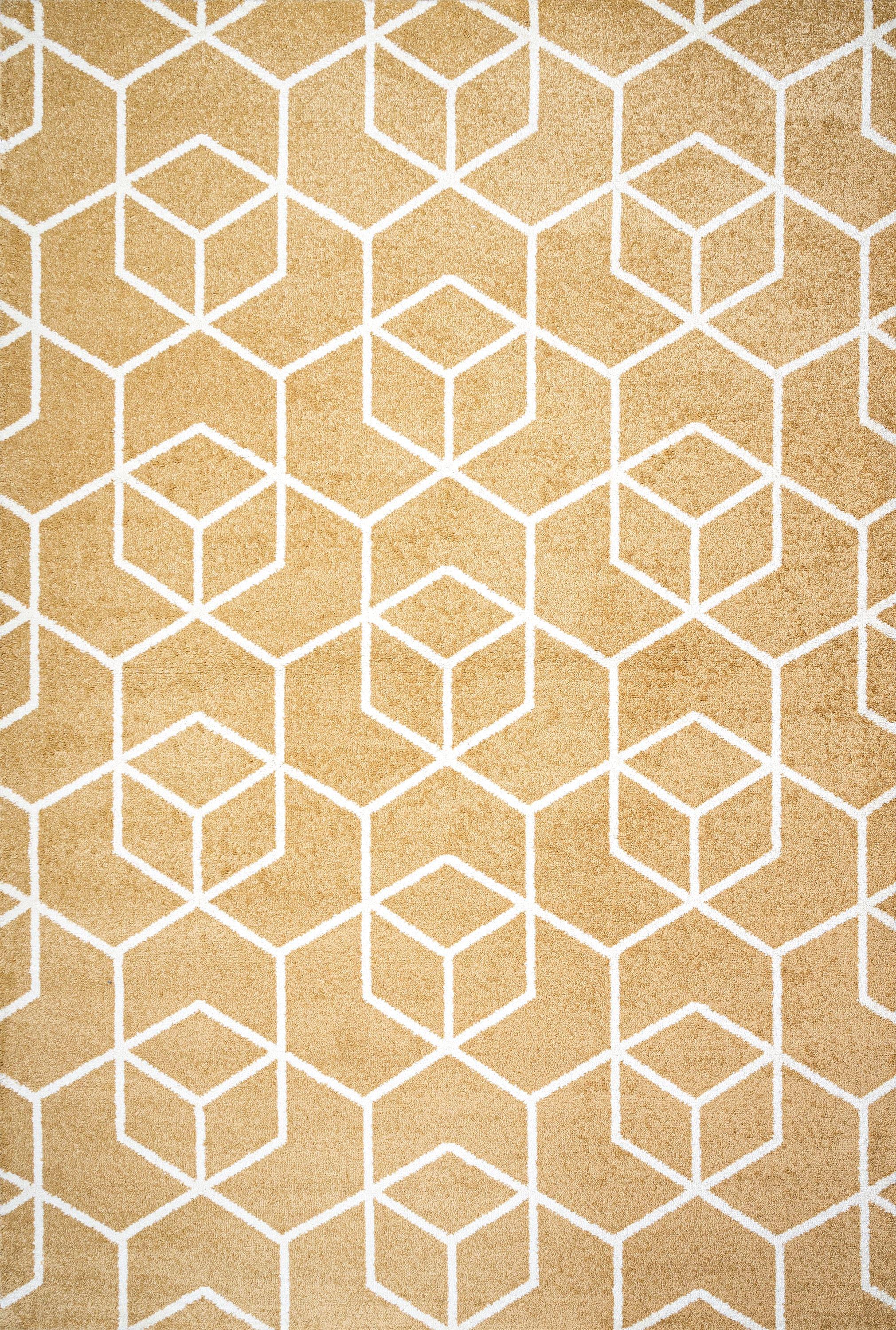 8'x10' Tumbling Blocks Modern Geometric Area Rug, Gold/White - JONATHAN Y