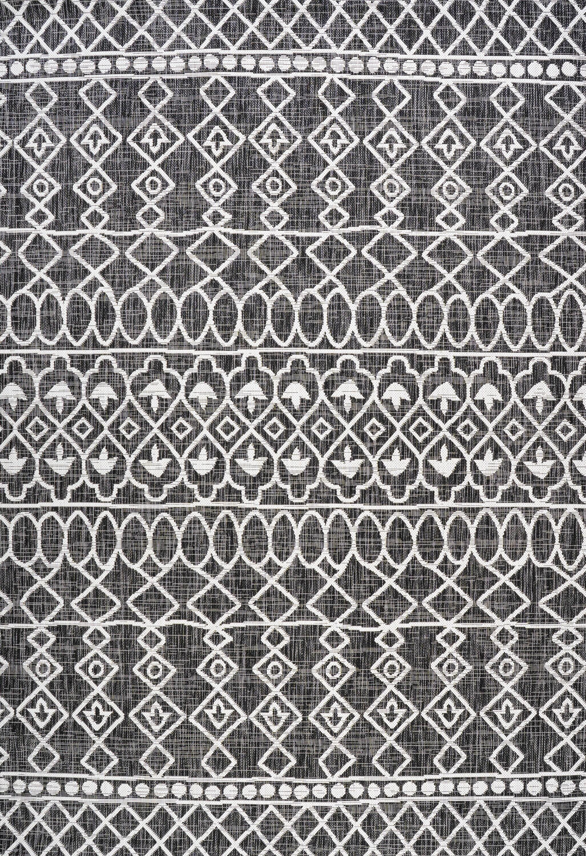 3'x5' Kafel Modern Bohemian Indoor/Outdoor Area Rug, Black/Ivory - JONATHAN Y