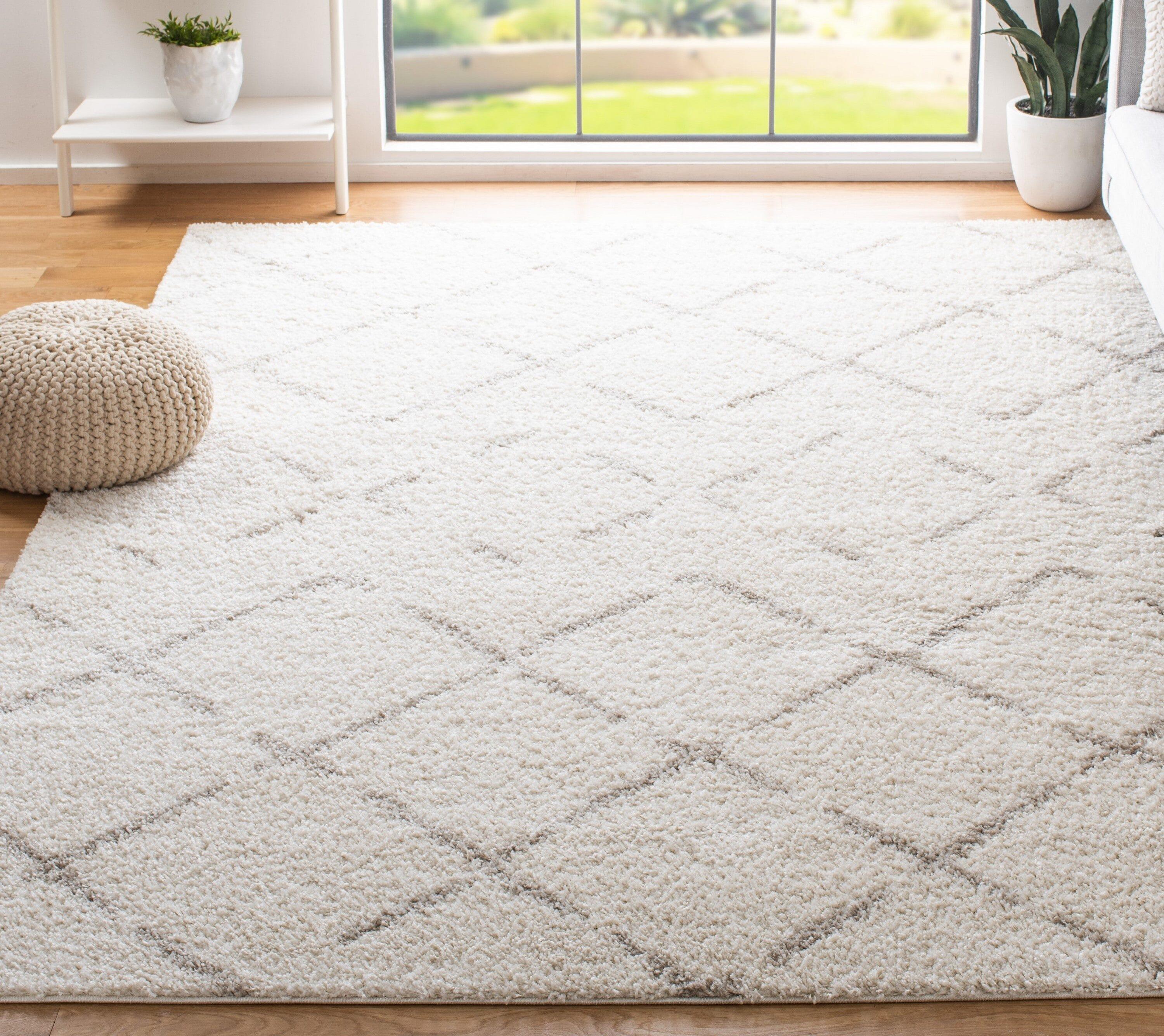 SAFAVIEH Arizona Zarif Geometric Shag Area Rug, Ivory/Beige, 10' x 10' Square