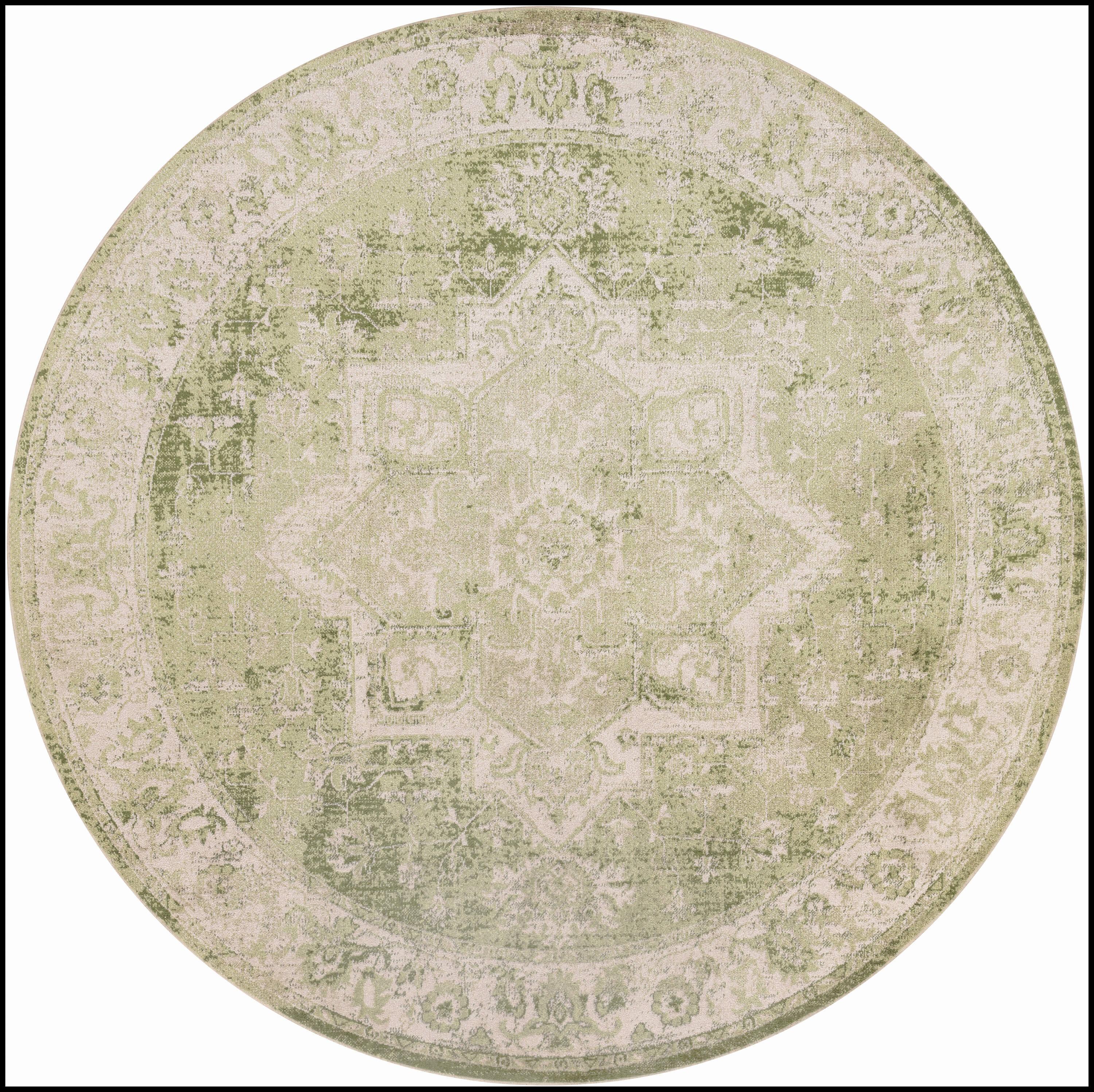 Nourison Washable Astra Vintage Medallion Indoor Flatweave Area Rug Ivory Green 5'3" x Round