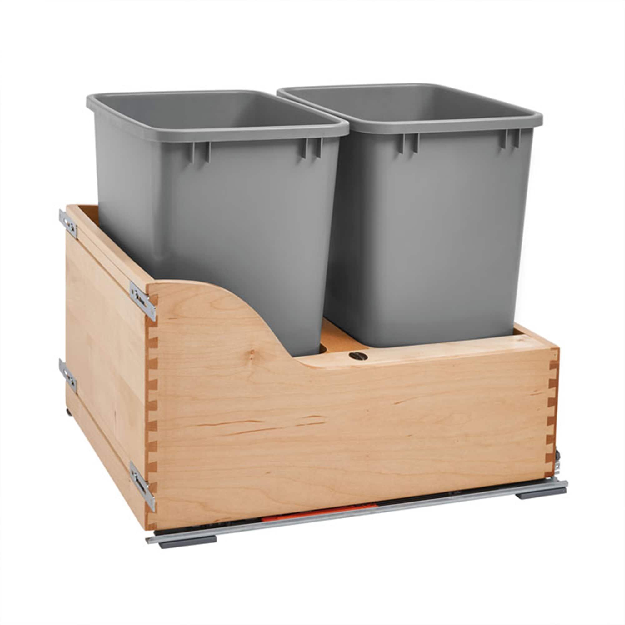 Rev-A-Shelf Pullout Trash Cans for Kitchen Cabinets 35 Qt 8.75 Gal Bottom Mounted, Undermount Soft-Close Slides, Silver, 4WCSC-2135DM-2