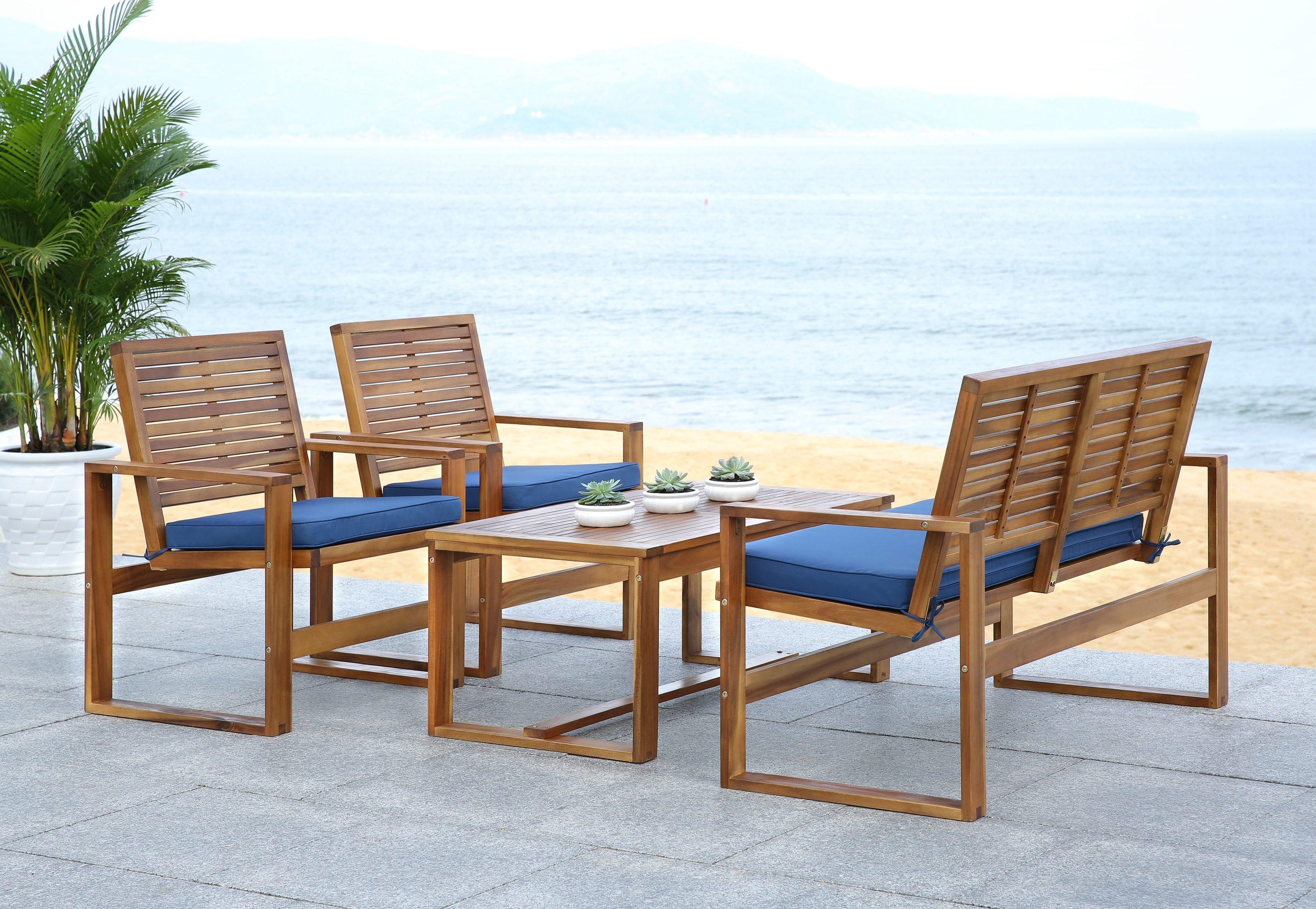 Ozark 4 Piece Set - Indoor/Outdoor - FOX6007 - Natural/Navy - Safavieh