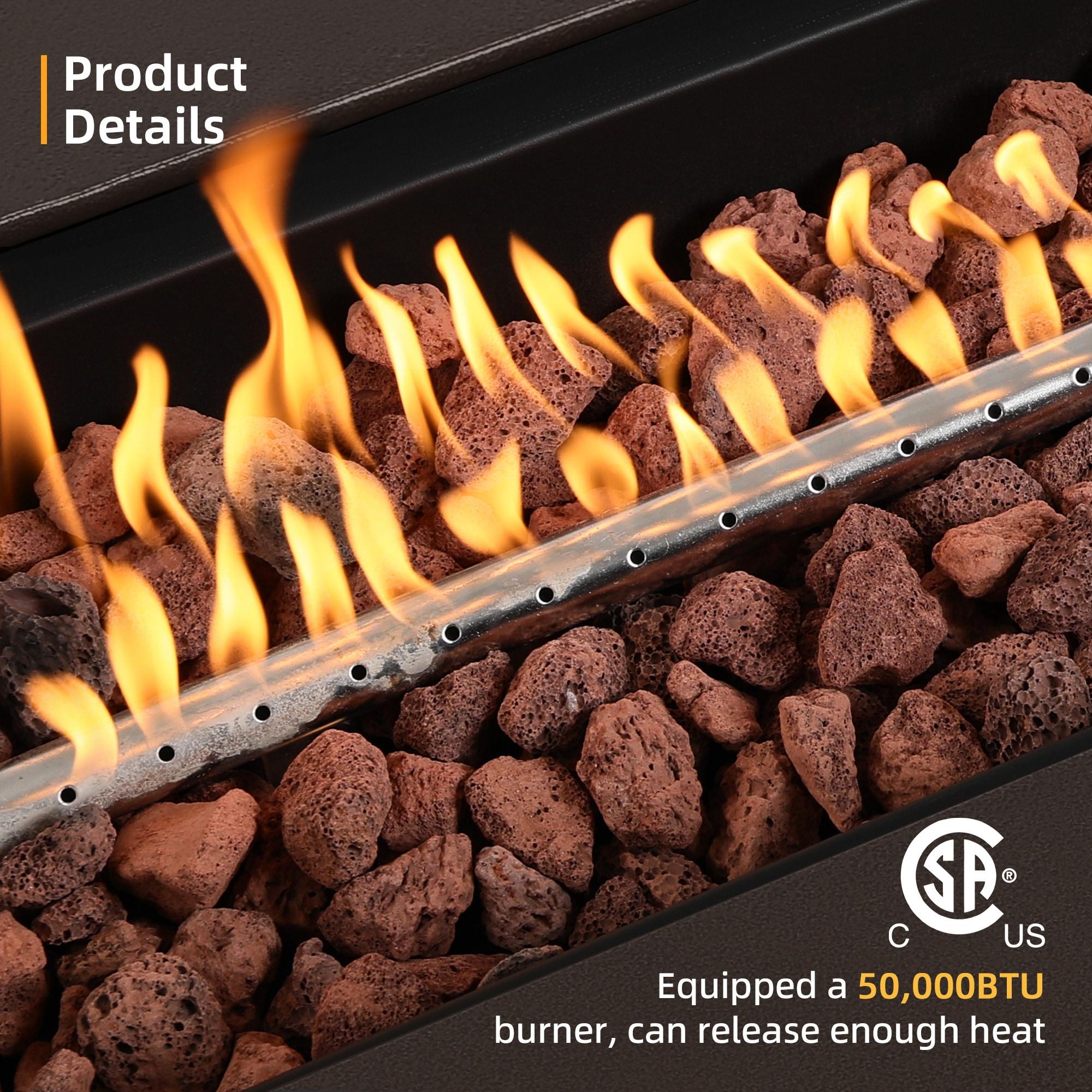 UPHA 42-inch Outdoor Propane Rectangle Fire Pit Table 50000 BTU Iron Gas FirePit for Outside Patio with Tank Cover, Removable Lid, Lava Rocks, Rain Cover, Brown