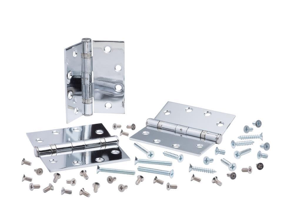 Global Door Controls 4.5 in. x 4.5 in. Full Mortise Squared Ball Bearing Hinge with Non-Removable Pin - Pack of 3 (Set of 3)