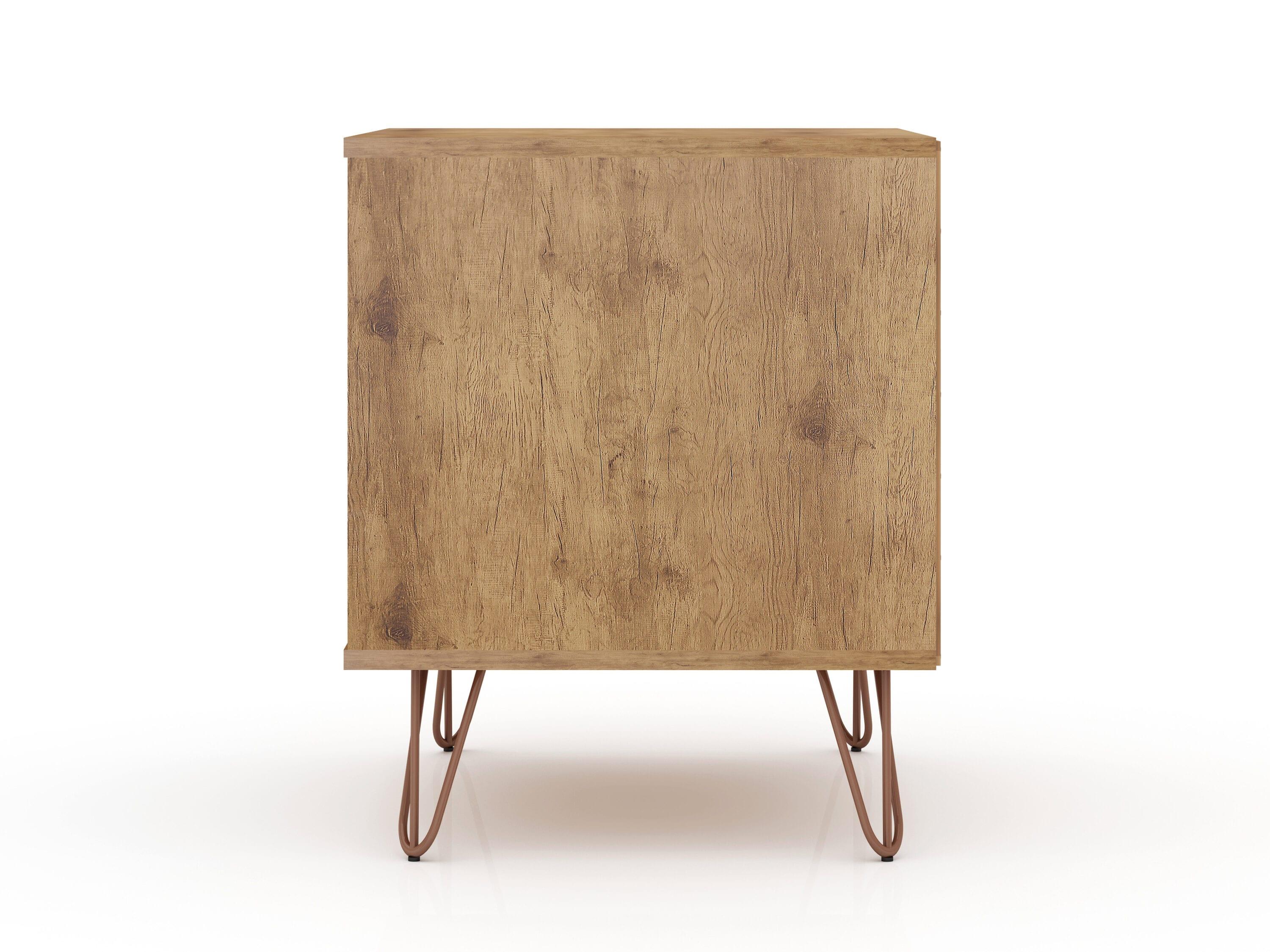 2.0 Rockefeller Nightstand Natural/Rose Pink - Manhattan Comfort: Modern MDF Bedside Storage with Metal Glides